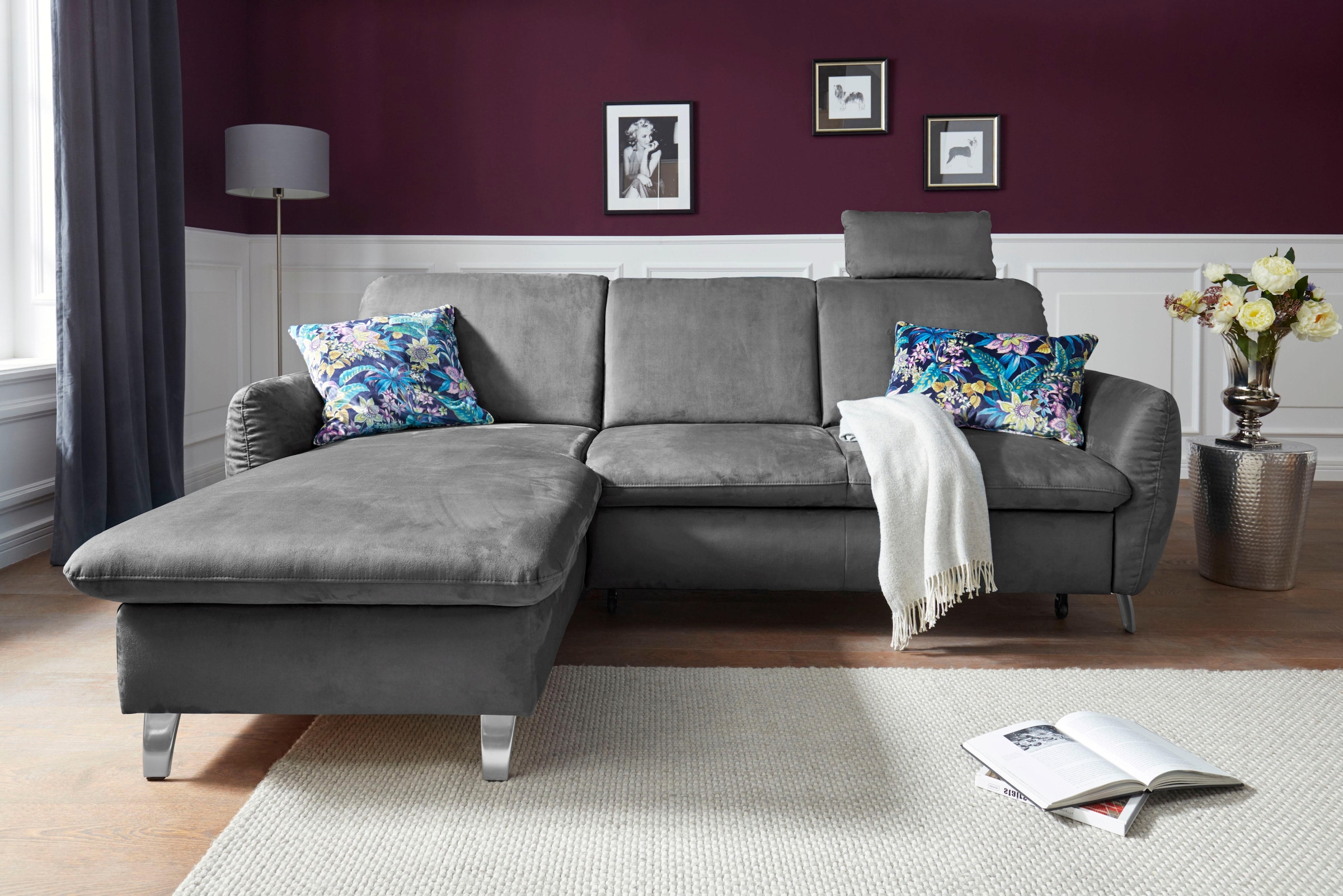 sit&more Ecksofa »Daytona L-Form« mit Federkern, einer Kopfstütze und wahlweise mit Bettfunktion