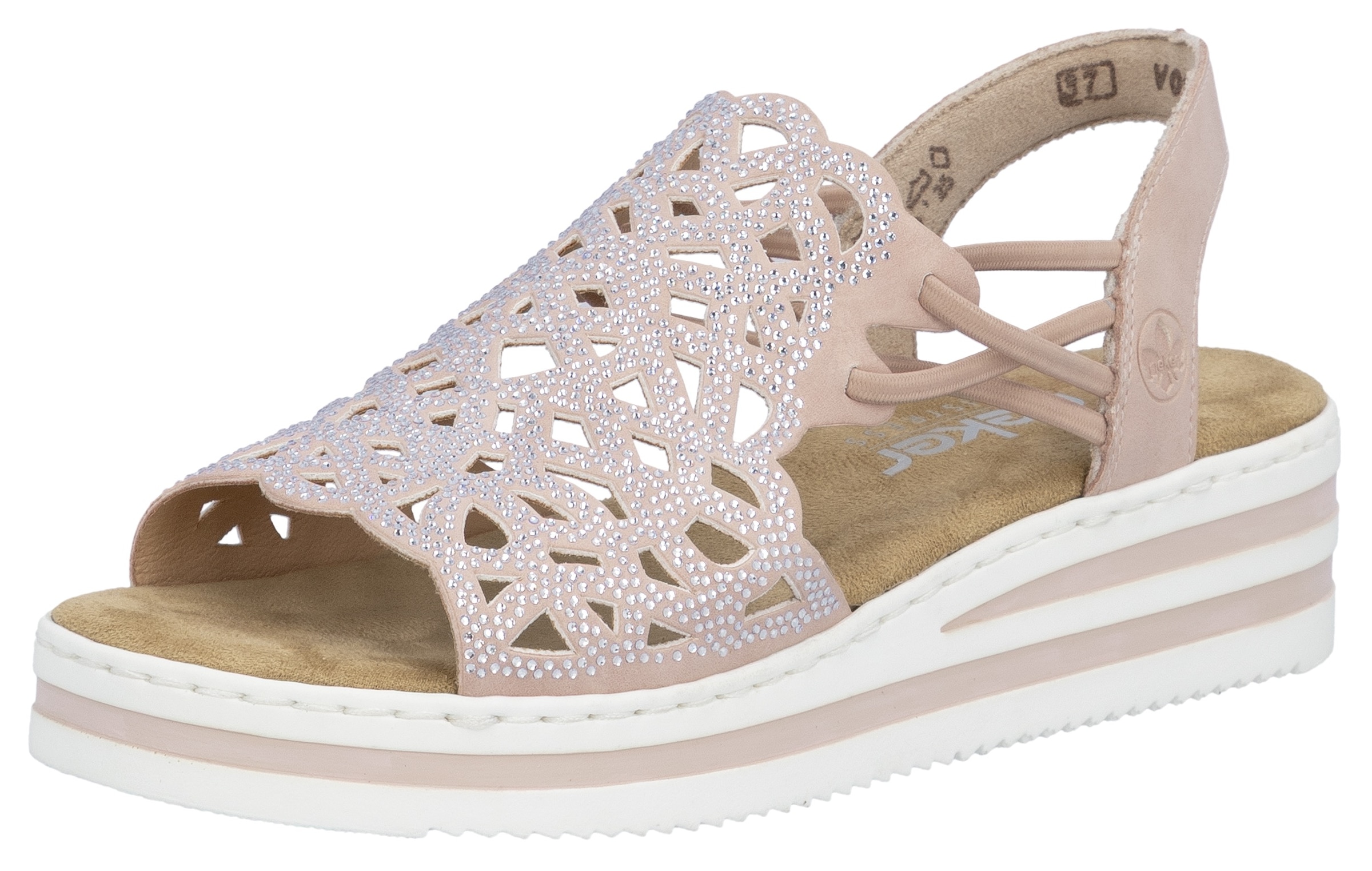 Rieker Keilsandalette  Schlupfsandale, Sommerschuh, Urlaubsschuh mit Glitzersteine