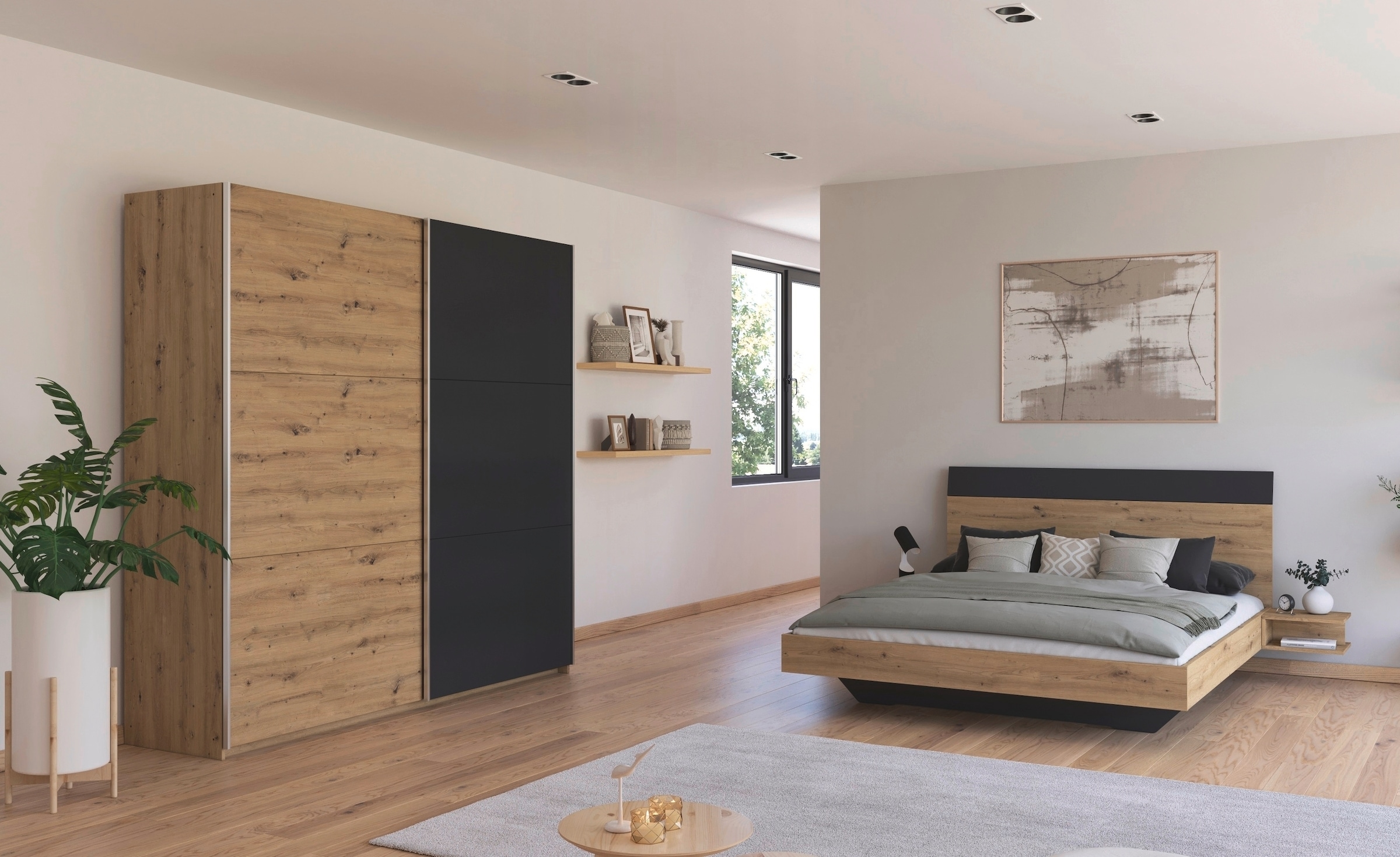 Rauch Schlafzimmer-Set »Monza« mit Schwebetürenschrank Breite 218 cm, Bettanlage in 2 Breiten in grau