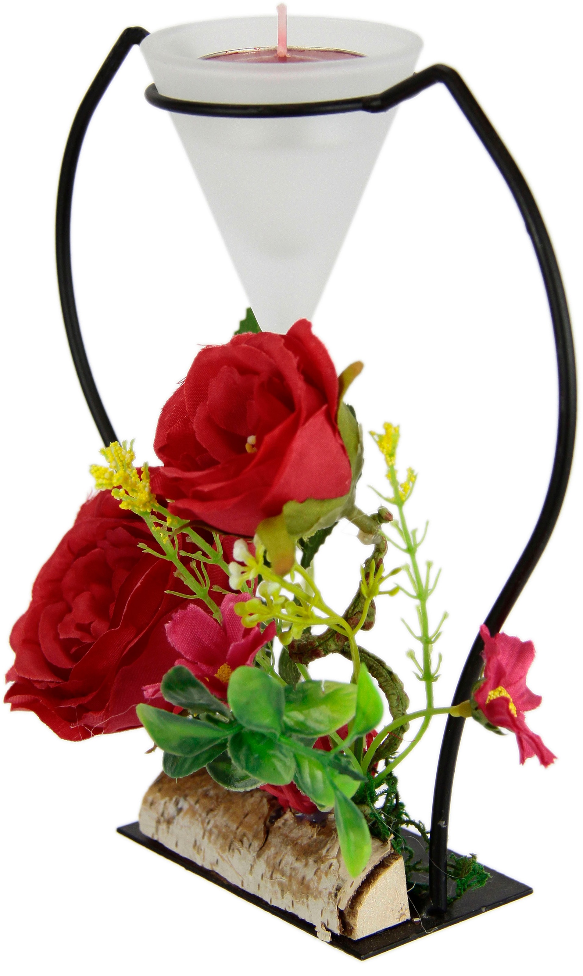 I.GE.A. Teelichthalter »Rose«, Metall Glaseinsatz Teelichtkerze Kunstblumen Kerzenständer Advent 3D