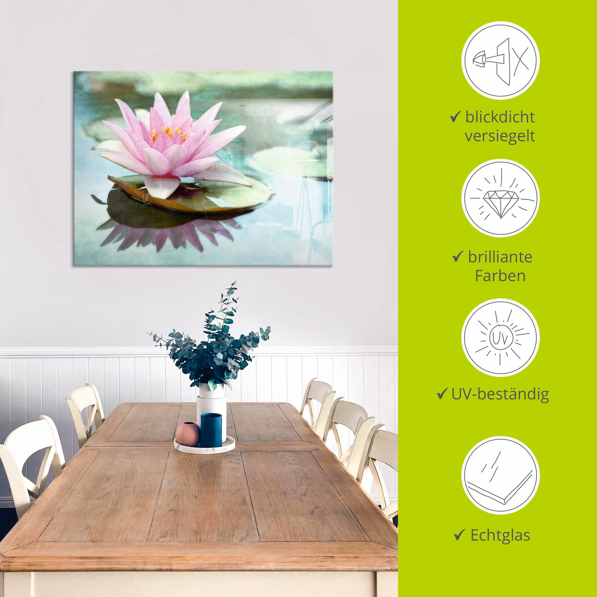 Artland Glasbild »Rosa Seerose«, Blumen, (1 St.), in verschiedenen Größen