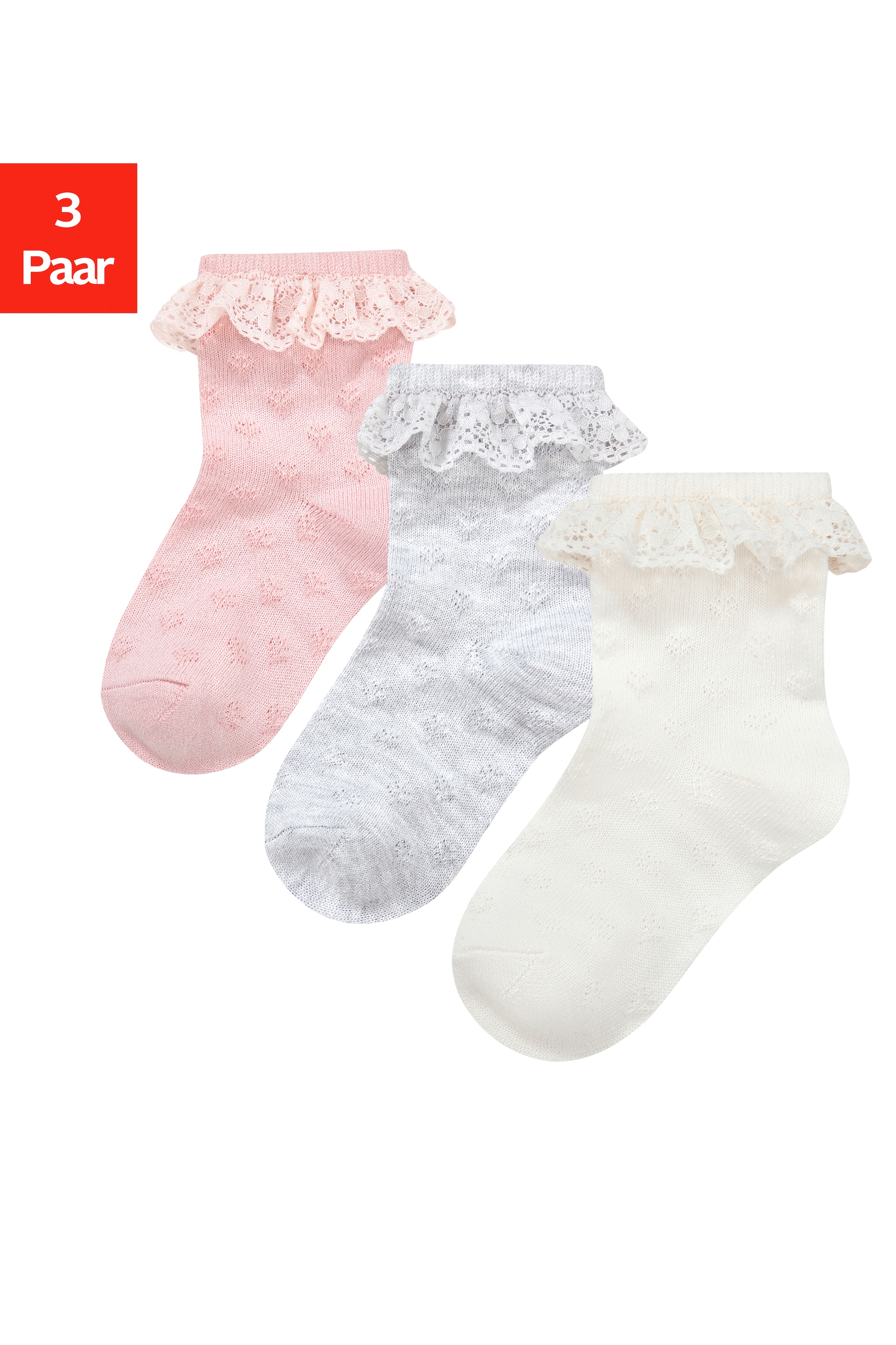 H.I.S Socken 3 Paar tlg. mit feinem Ajour Strickmuster und kleiner Rüsche