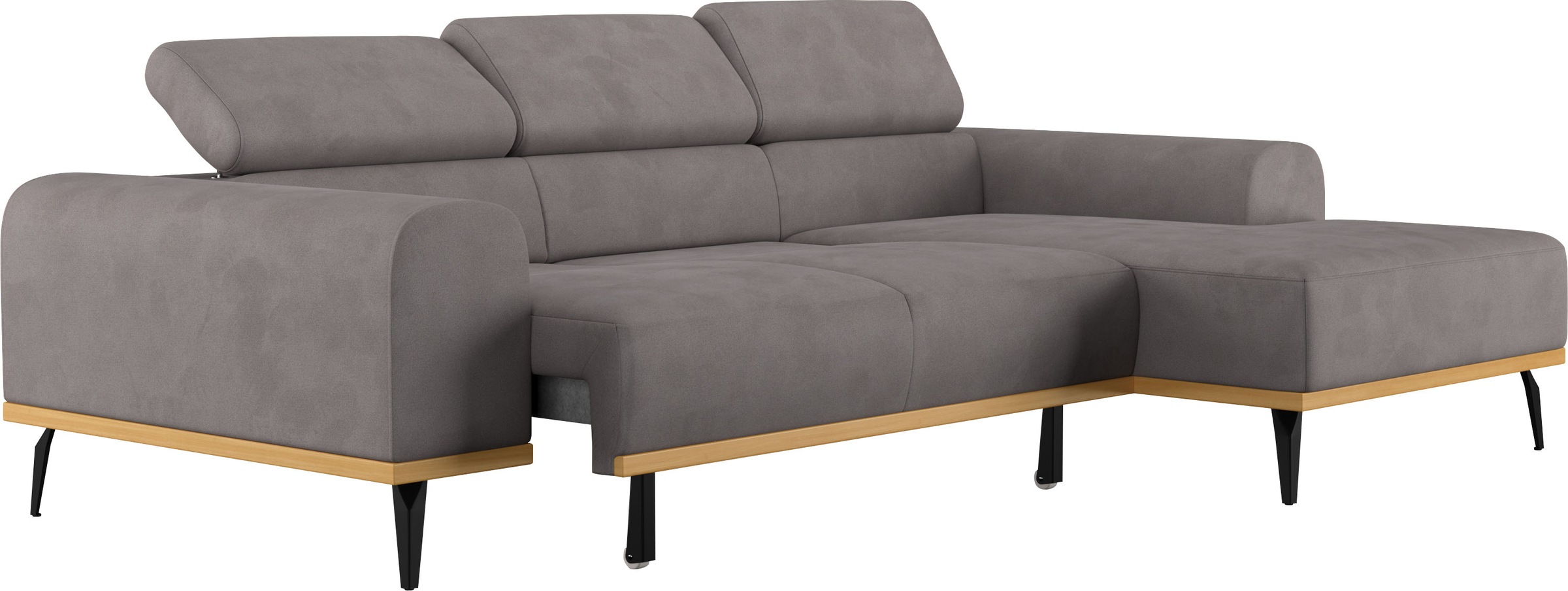 Places of Style Ecksofa »Carlo L-Form«, mit Kopfteilverstellung & Holz-Rahmenoptik, wahlweise Relaxfunktion