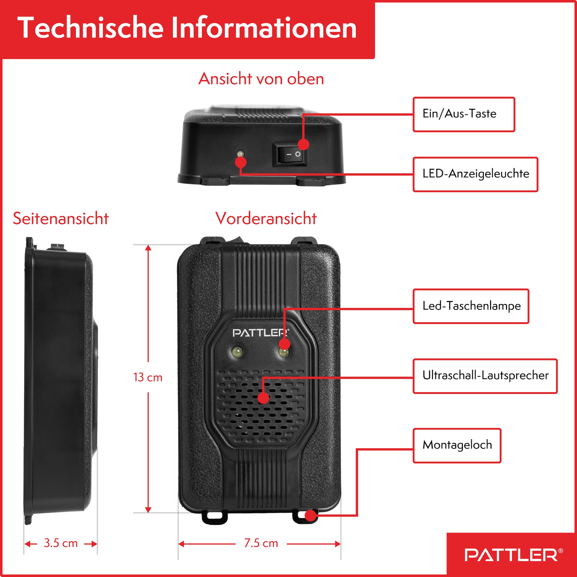 Pattler Ultraschall-Tierabwehr »Marderschreck fürs Auto mit Blitzlicht« 1 Gerät