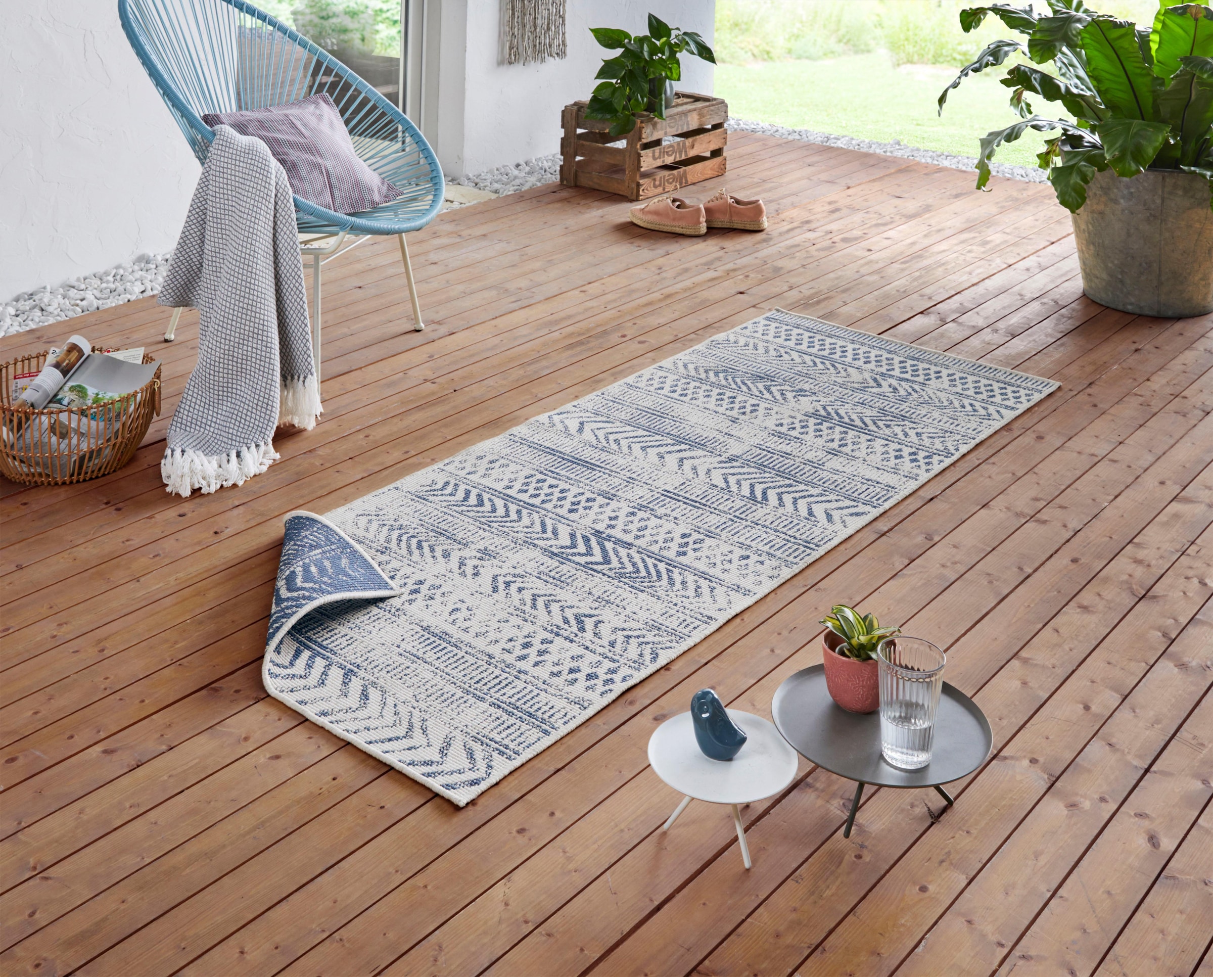 NORTHRUGS Teppich »BIRI Wendeteppich«, rechteckig, 5 mm Höhe, In-& Outdoor, Wetterfest, Balkon, Läufer, Wohnzimmer, Wasserfest, Boho