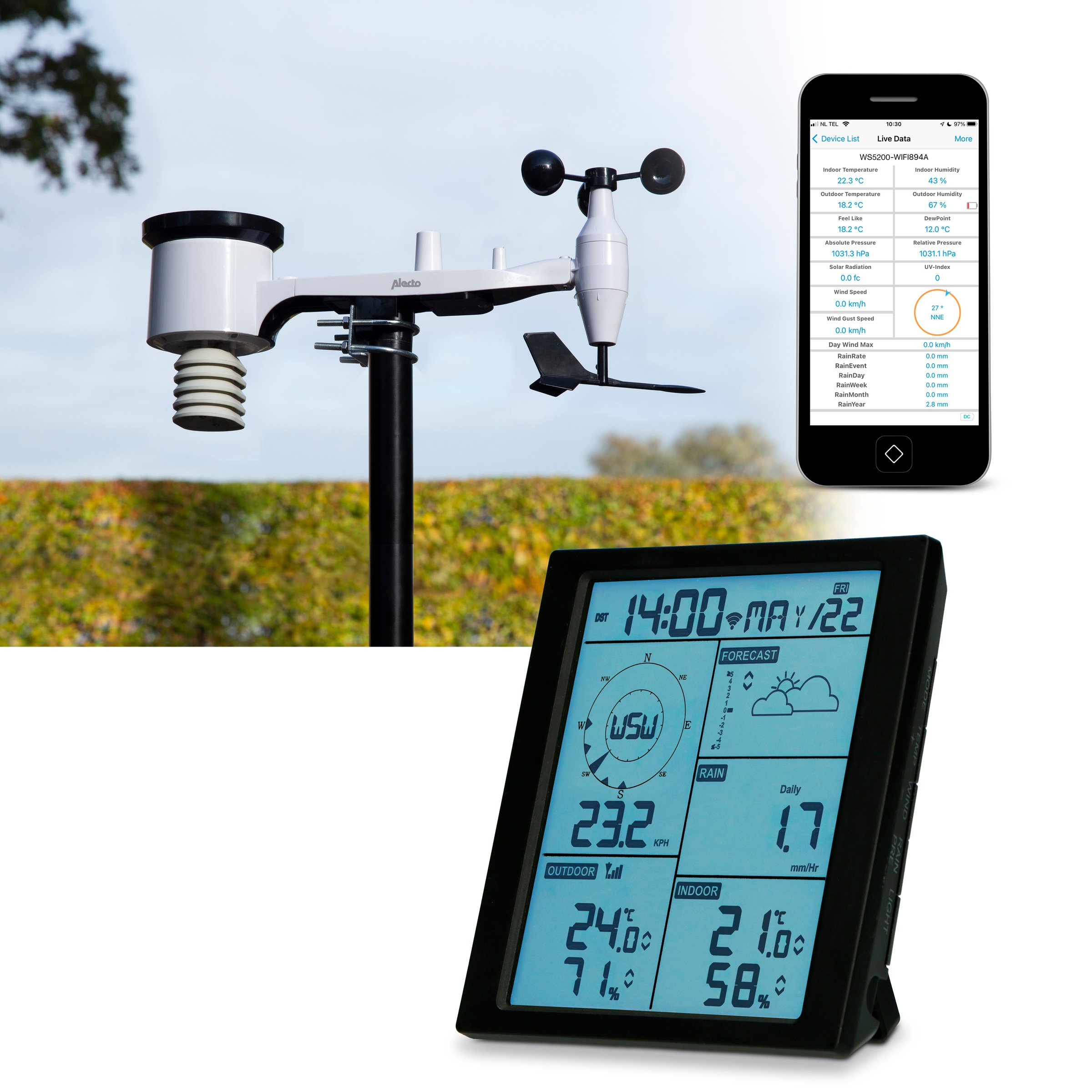 Alecto Wetterstation »WS5200« (mit Außensensor) 6in1, WLAN-fähig via Wetterplattformen in schwarz