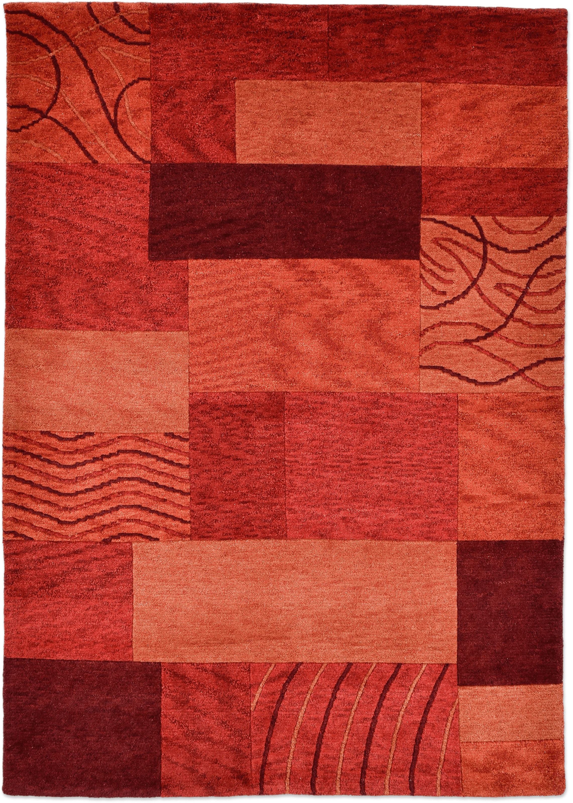 THEKO Wollteppich »Domas 4028«, rechteckig, 12 mm Höhe, Kurzflor, reine Wolle, handgeknüpft, modernes Patchwork Design