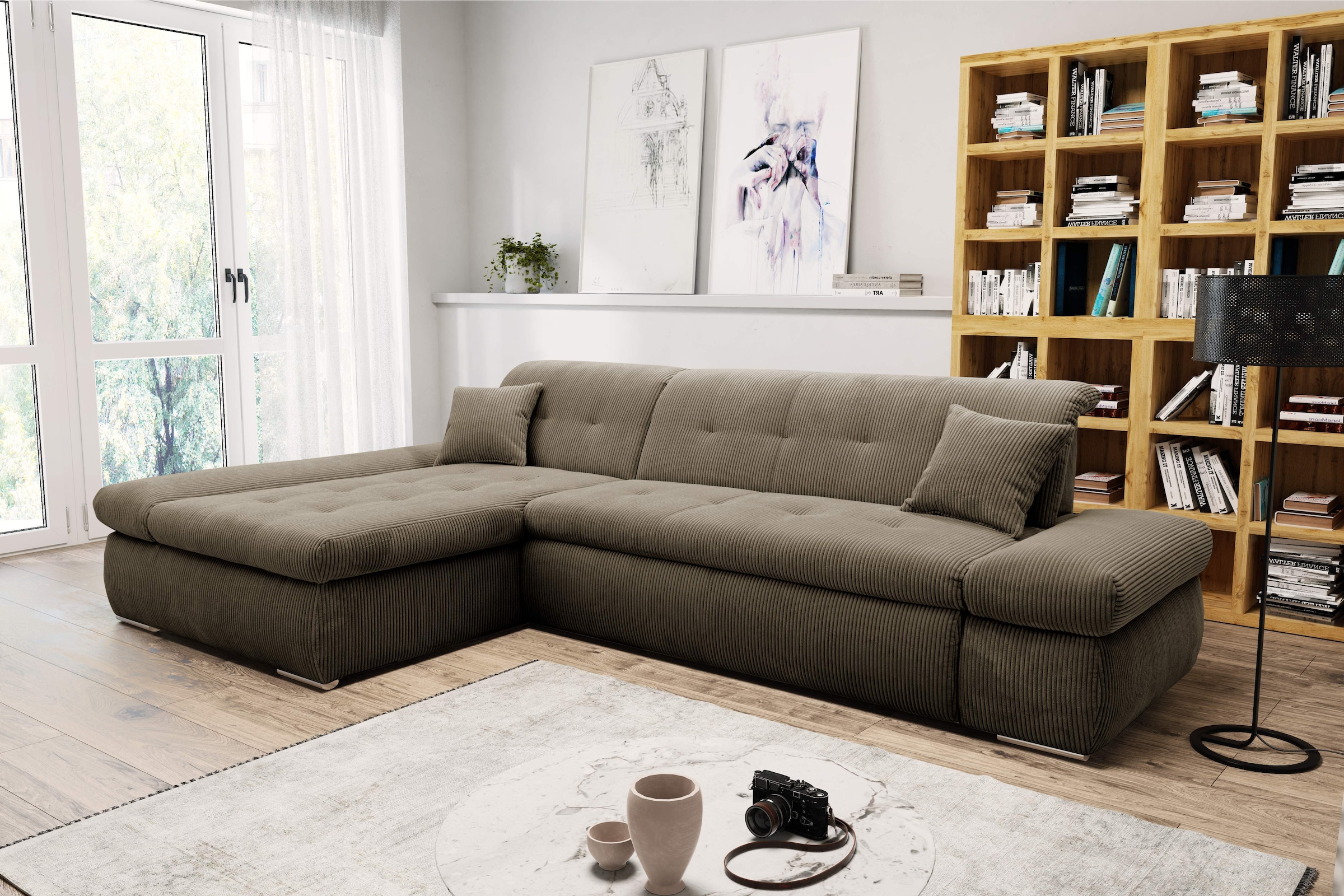 DOMO collection Ecksofa »Moric B/T/H 300/172/80 cm, auch in Cord, L-Form«, XXL-Format, wahlweise auch mit Bettfunktion und Armverstellung