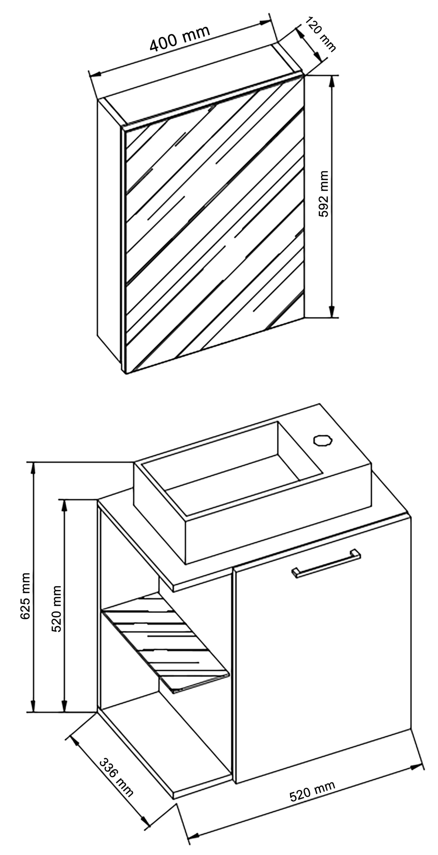 VCM Waschbeckenunterschrank »VCM 3-tlg Set | Waschplatz für Gäste WC | Gästebad | Waschtisch mit Spiegel | Badezimmer Set ¿ Hausa SC-BL«, (3 St.)