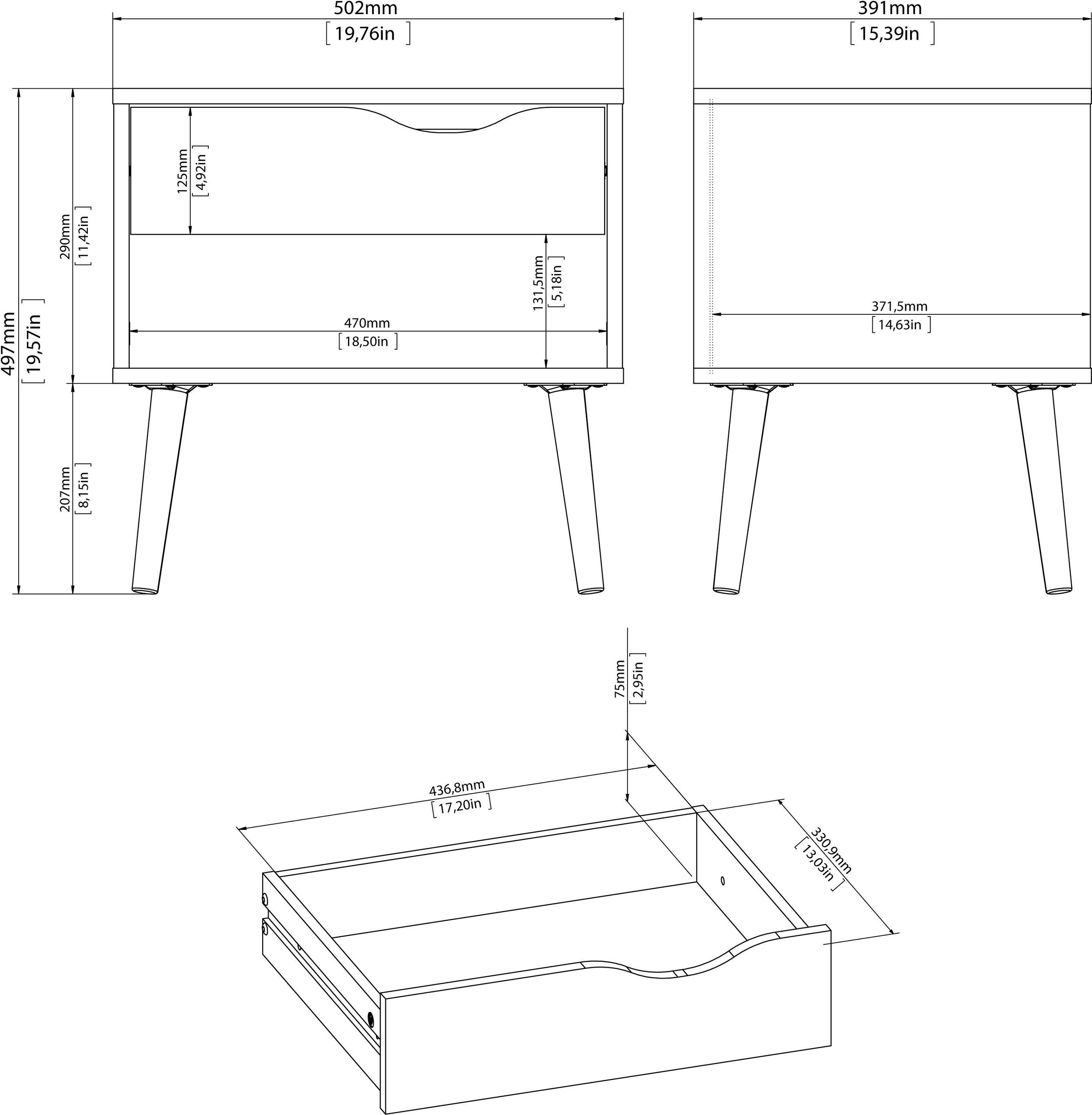 andas Nachttisch »Oslo Nachtkommode, Nachtschrank, Beistelltisch«, 1 Schublade, 1 offenes Fach, Breite 50 cm, Höhe 50 cm