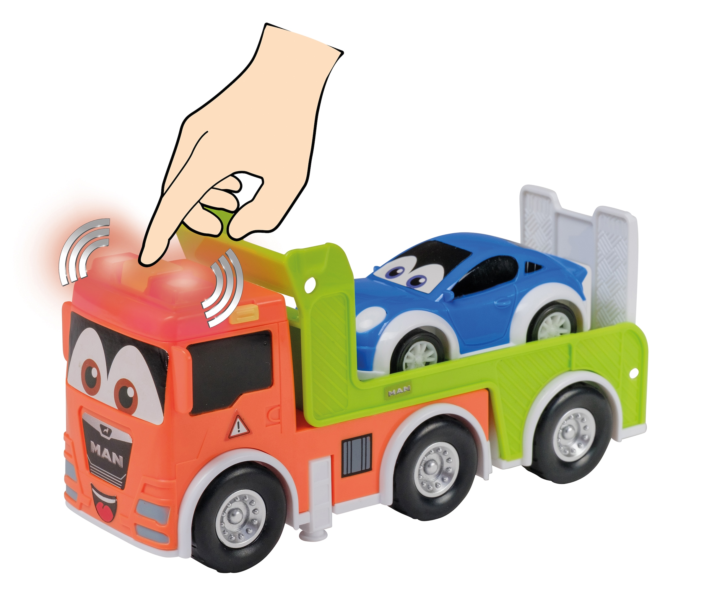 Happy People Spielzeug-LKW »MAN KIDS Autotransporter mit PKW« mit Licht und Sound