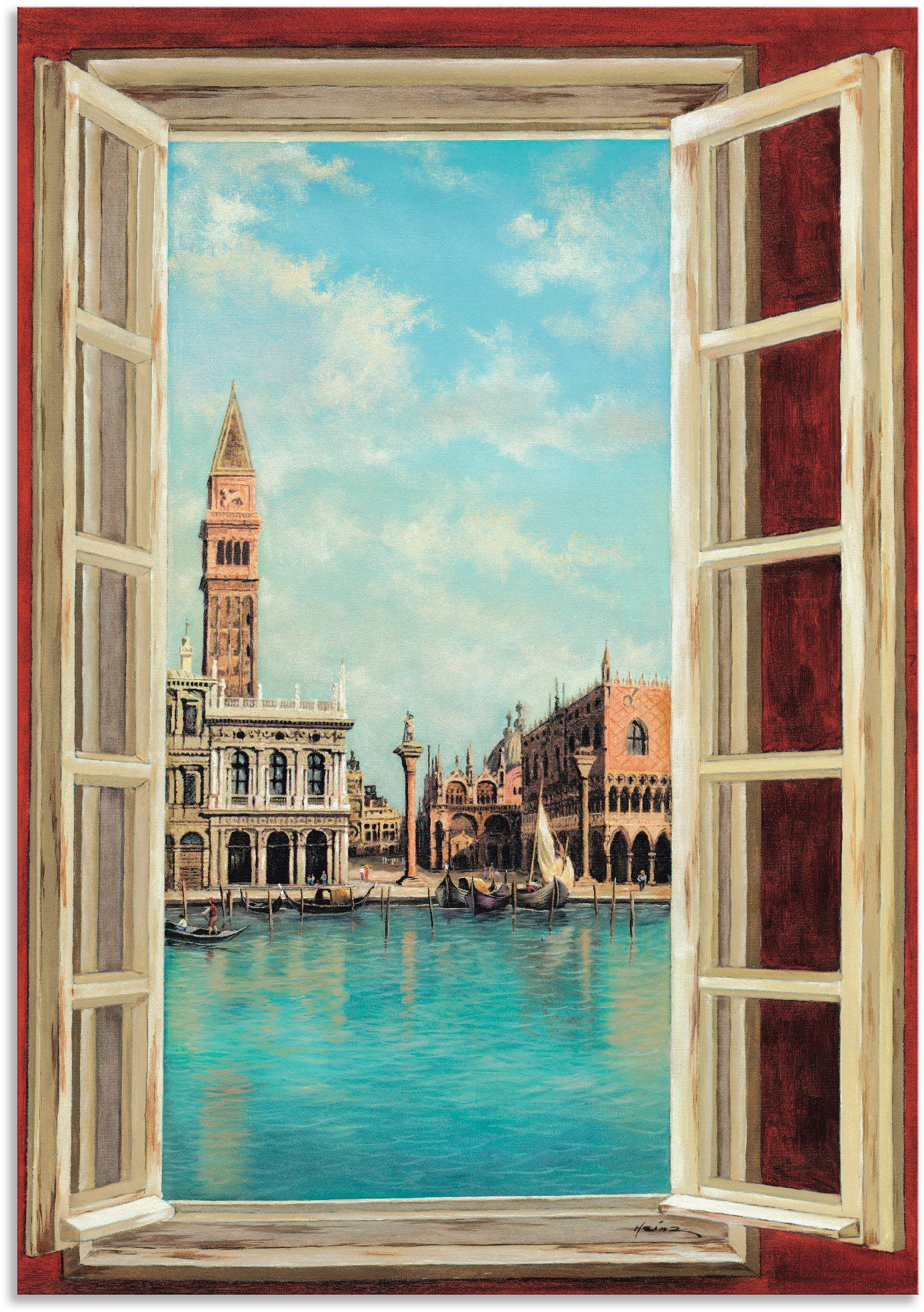Artland Wandbild »Fenster mit Blick auf Venedig«, Fensterblick, (1 St.), in vielen Größen & Produktarten - Alubild / Outdoorbild für den Außenbereich, Leinwandbild, Poster, Wandaufkleber / Wandtattoo auch für Badezimmer geeignet