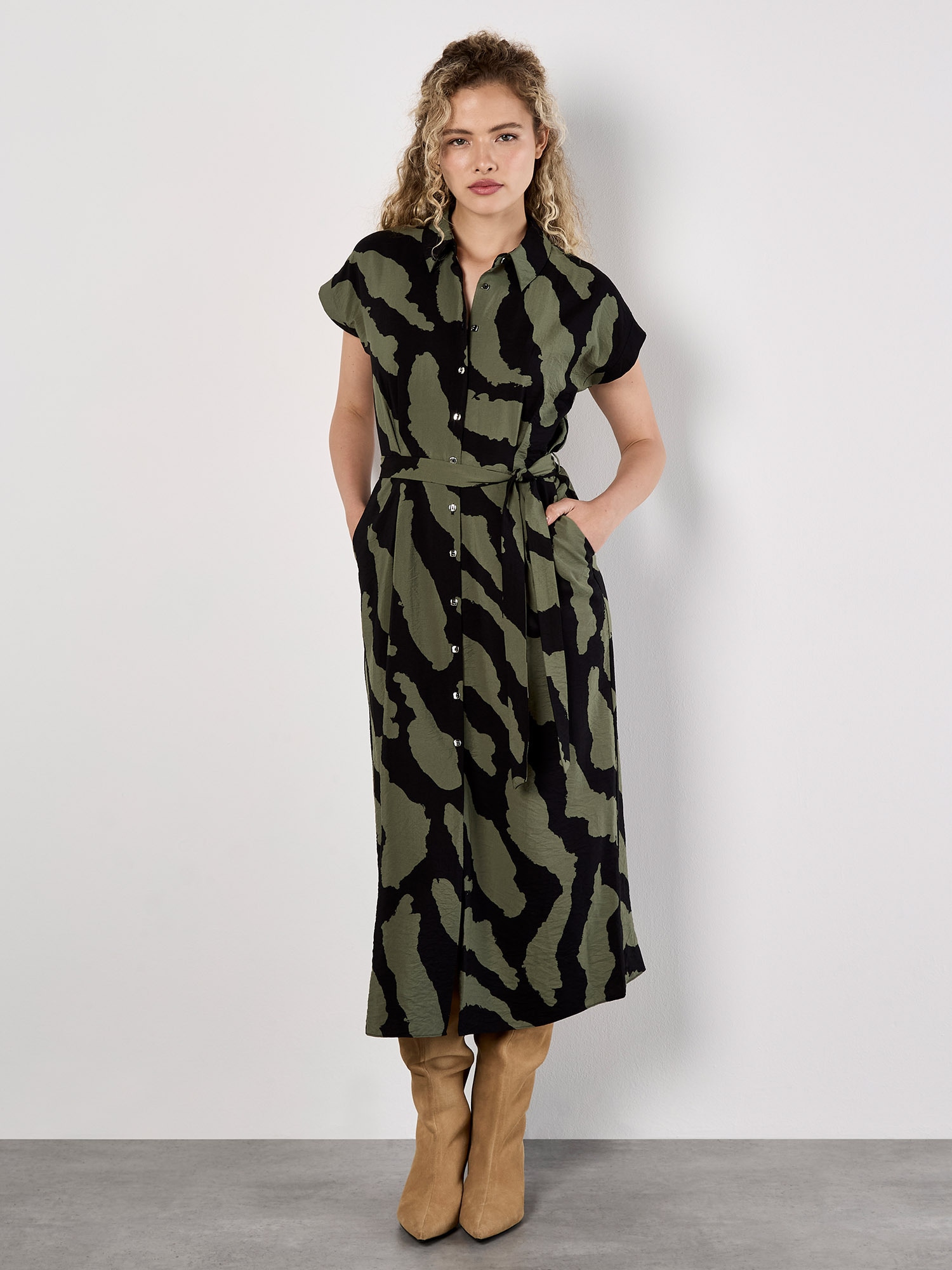 Apricot Hemdblusenkleid »Midikleid« mit Gürtel, 2 tlg. mit Zebradruck