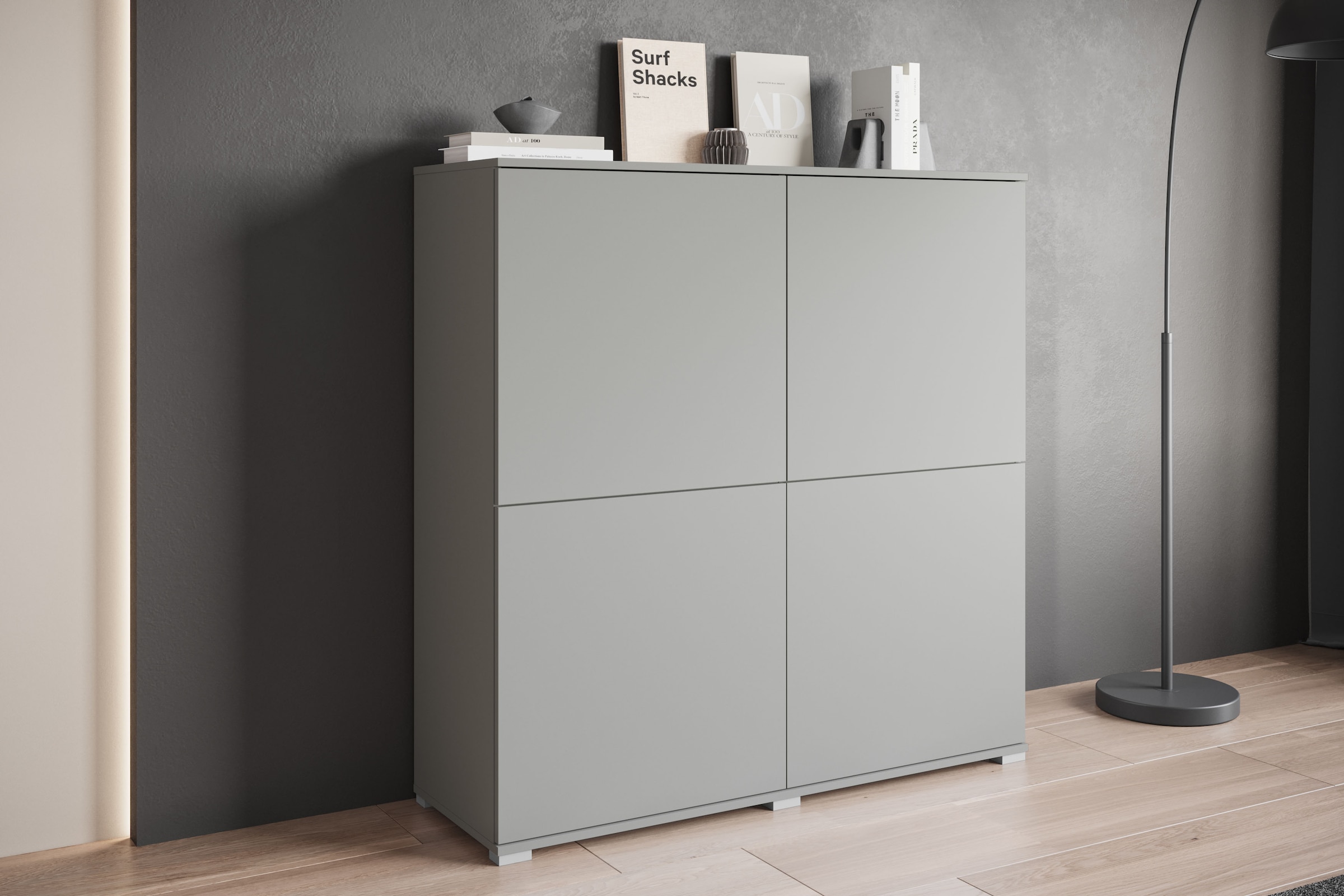 INOSIGN Highboard »Kenia, moderne grifflose Hochkommode mit 4 Türen, Breite 120 cm«, (1 St.), Push-to-Open-Fronten, höhenverstellbaren Einlegeböden