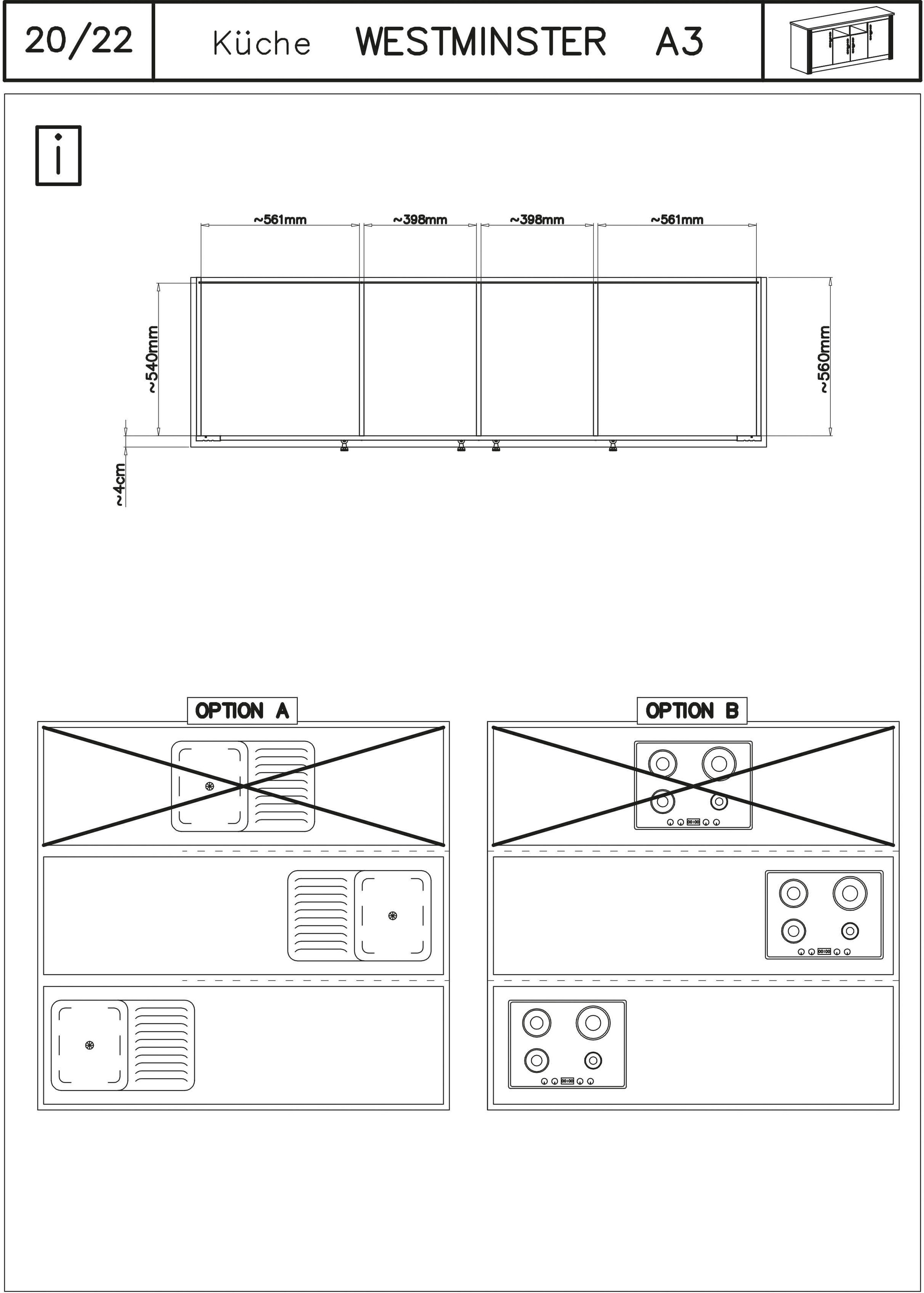KOCHSTATION Küche »KS-Westminster« Breite 366 cm, ohne E-Geräte