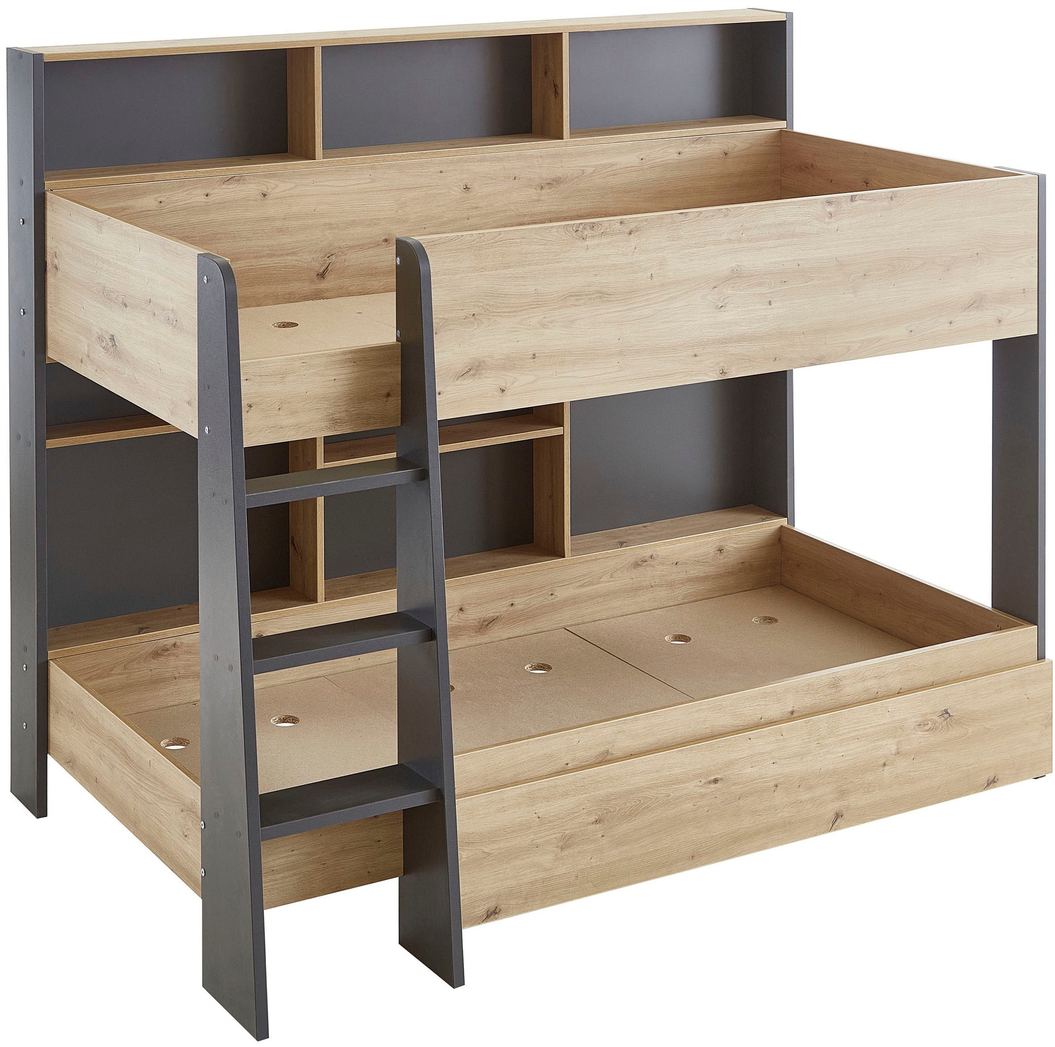 Relita Etagenbett »Sely, viel Funktion auf kleinem Raum, 2 Liegeflächen, modernes Design« viele Regalfächer an der Bettrückseite, inkl. Schublade auf Rollen,  viel Stauraum, pflegeleichte Melamin Oberfläche, 3 Farben zur Wahl