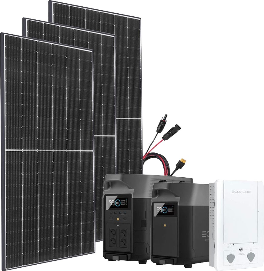 Ecoflow Solaranlage »Delta Pro Powerstation mit 3 x 415W Gerahmtes Solarmodul« mit Smart Home Panel, Plug and play in schwarz