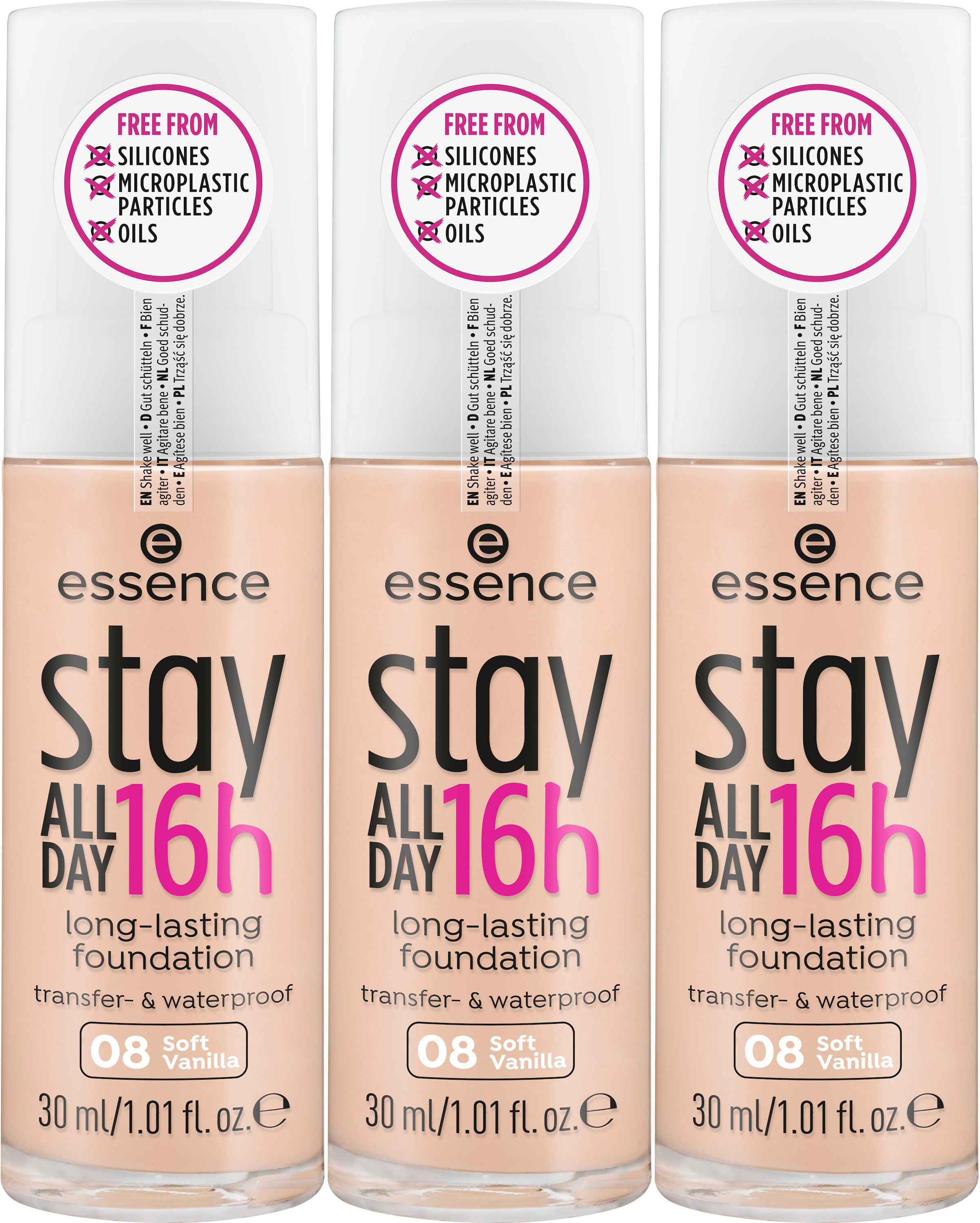 Essence Foundation »stay ALL DAY 16h long-lasting«, (Set, 3 tlg.), mit super softer Textur