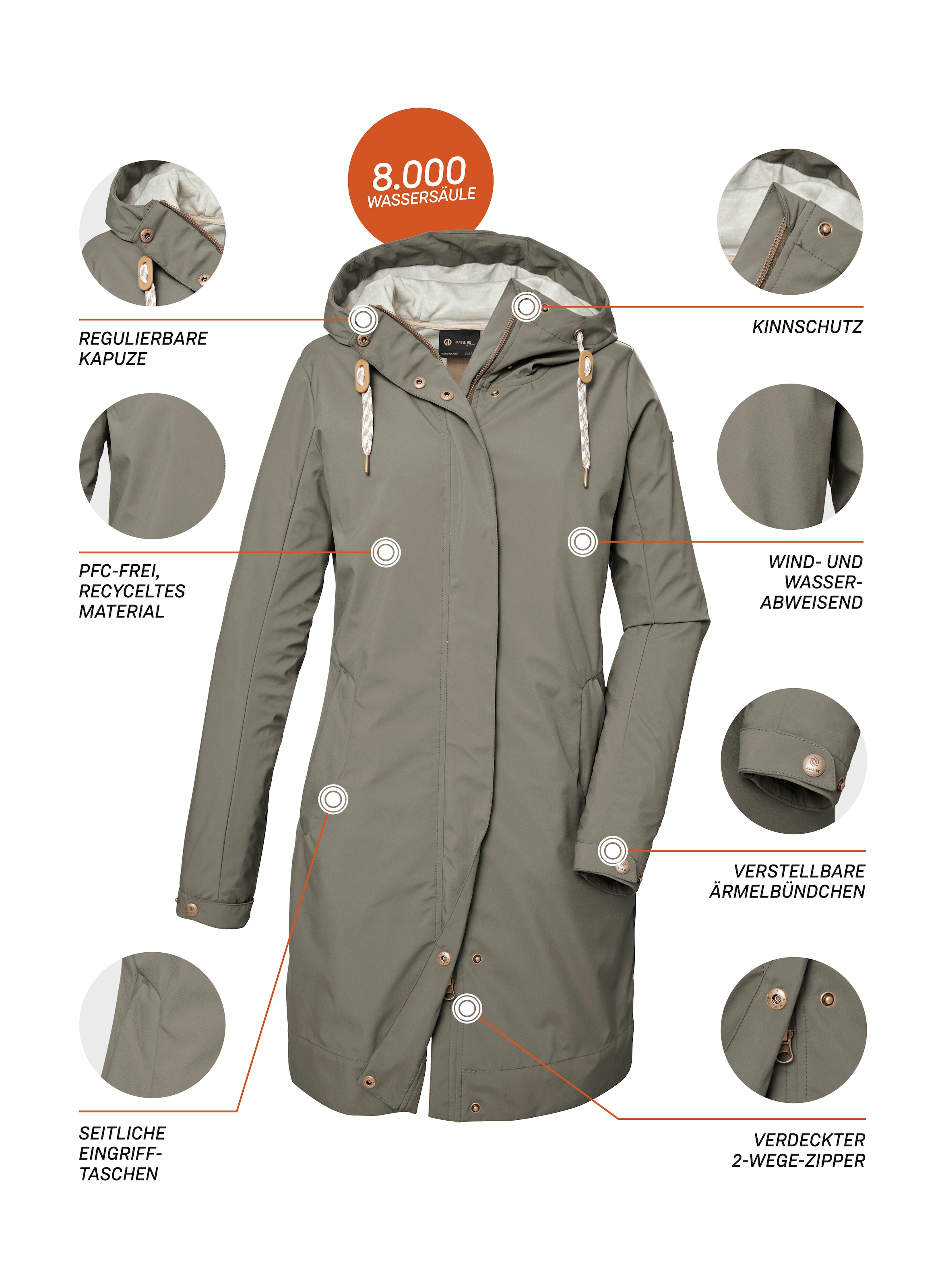 G.I.G.A. DX by killtec Softshellparka »GS 16 WMN SFTSHLL PRK«, Wasserdichter, atmungsaktiver Parka aus recycelten Materialien