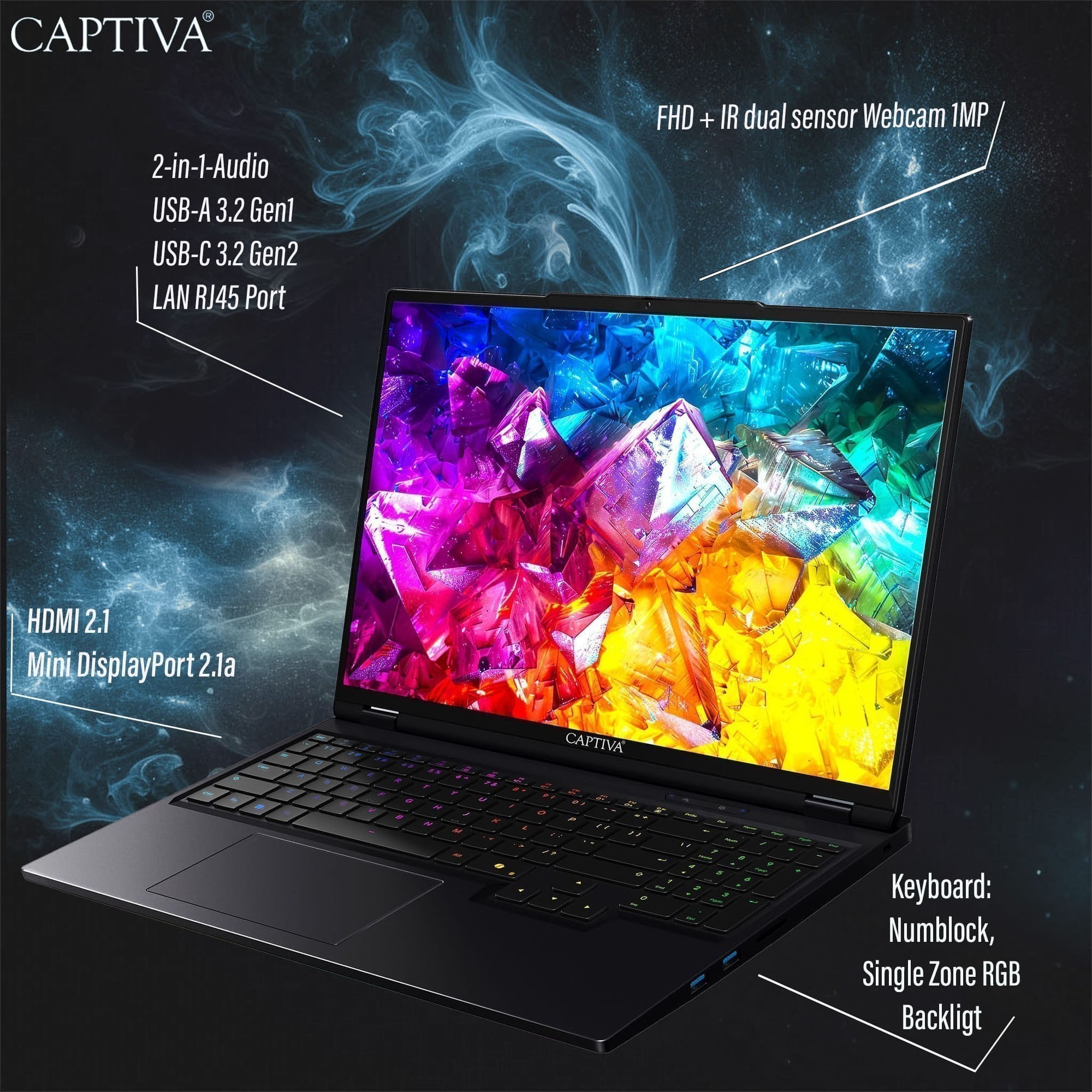 CAPTIVA Gaming-Notebook »Ultimate Gaming R10-1295GE« 40,6 cm / 16 ″ Intel GeForce® RTX 5090 2.000 GB SSD