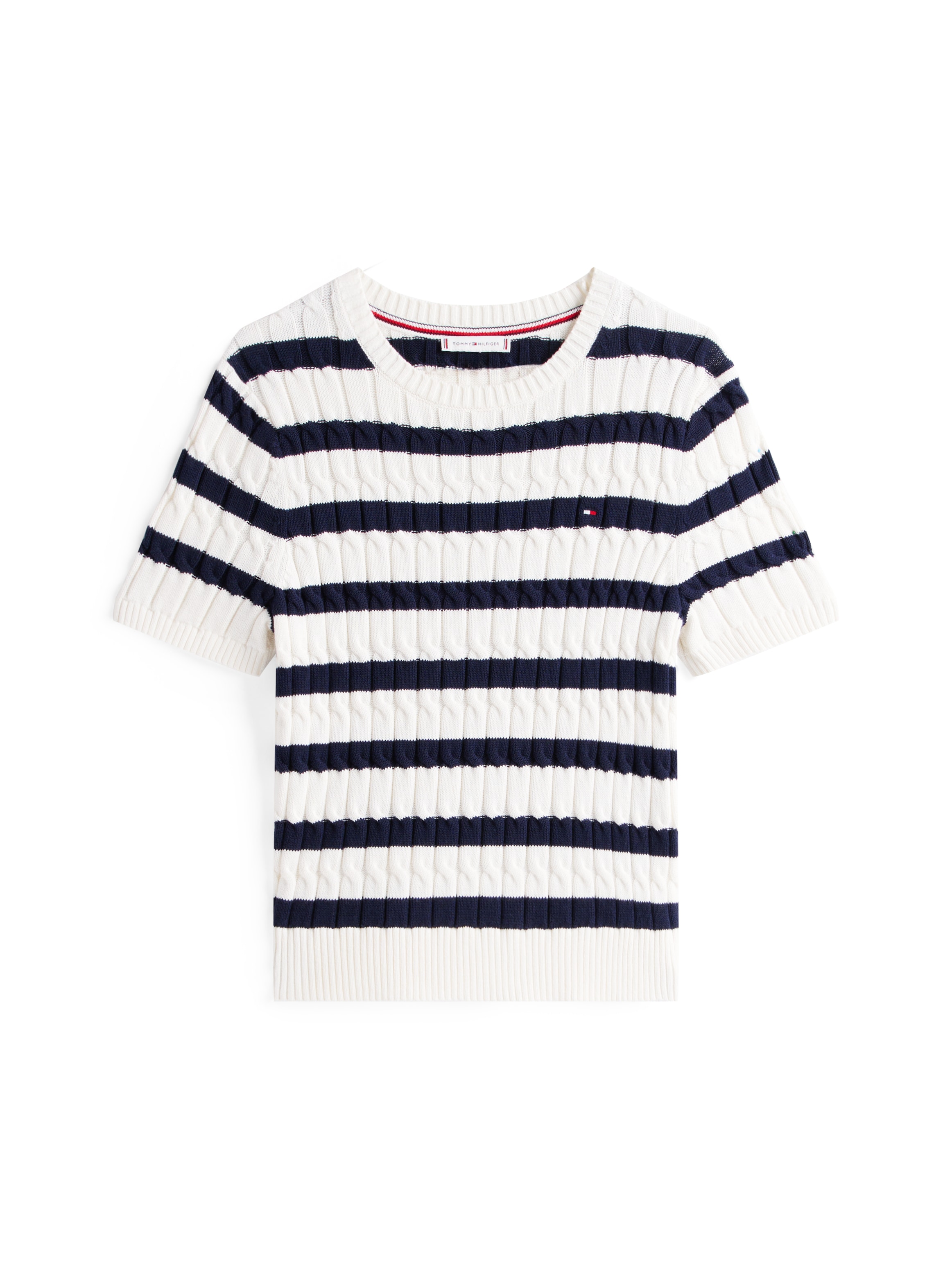 Tommy Hilfiger Kurzarmpullover »CO CABLE MID GG S/S C-NK SWT«, mit Zopfmuster