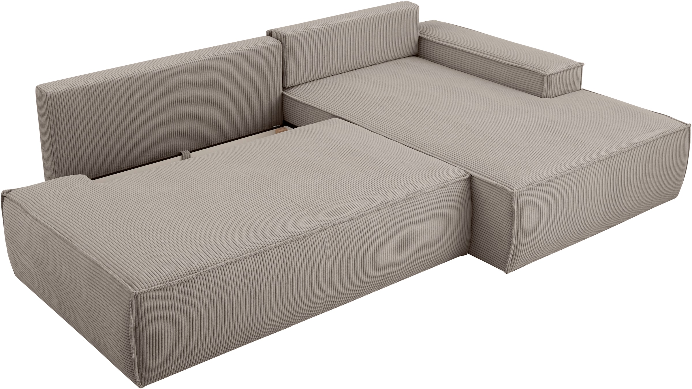 Home affaire Ecksofa »SHERWOOD, Schlafsofa in L-Form offen (275cm), Cord, Leinenoptik«, Schlaffunktion und Bettkasten, Kedernaht, hoher Sitz- & Liegekomfort