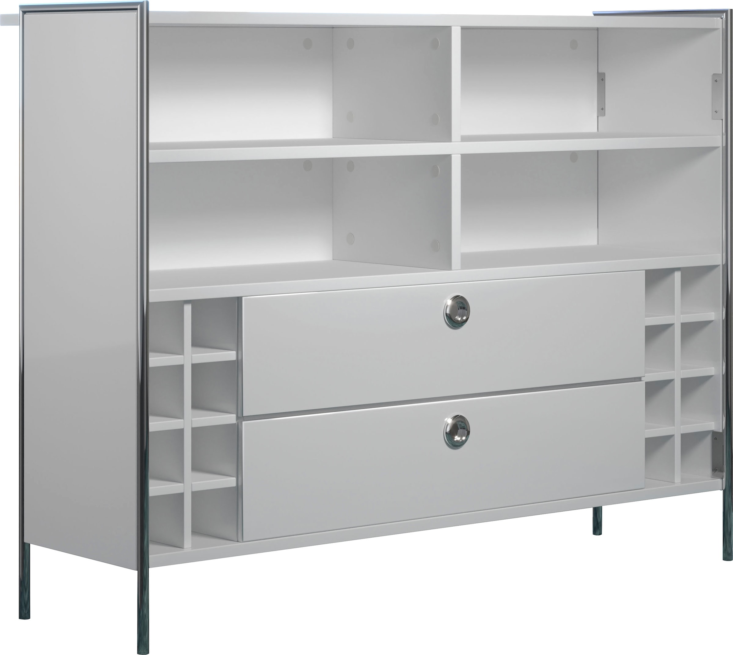 Places of Style Tresentisch »Imperia«, Mobile Bar mit Chromrahmen, viel Stauraum - (B/T/H) 140/48/109 cm