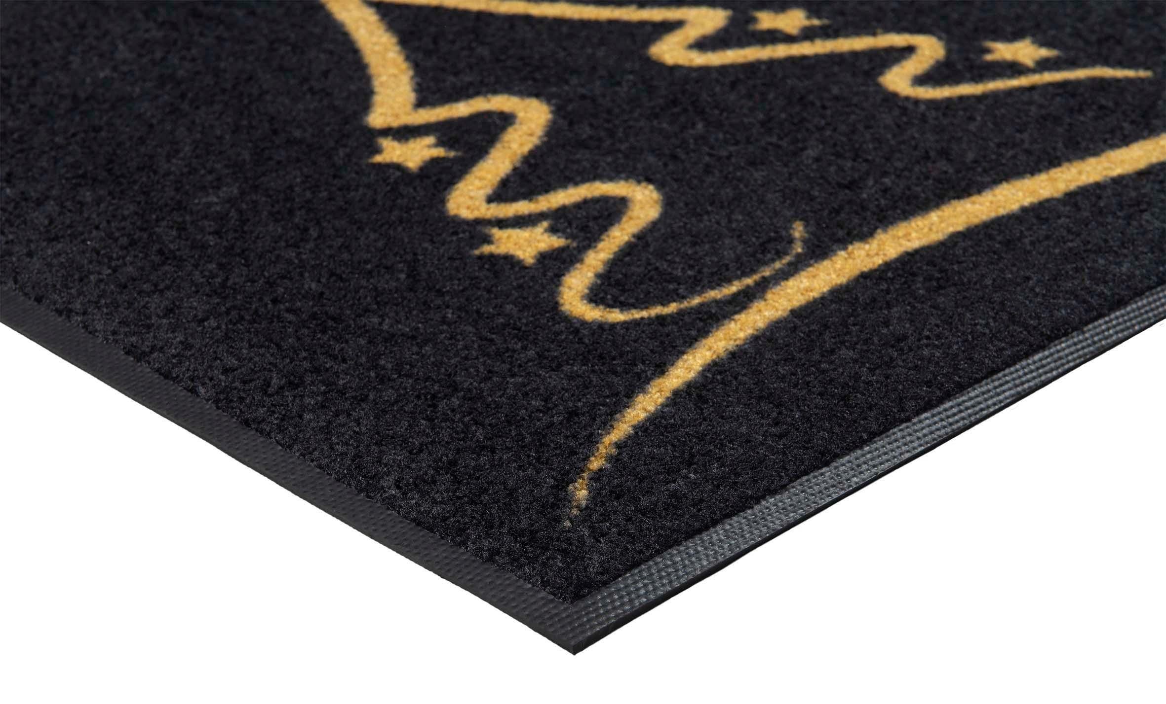 wash+dry by Kleen-Tex Fußmatte »Golden Shine«, rechteckig, 7 mm Höhe, Schmutzfangmatte,Motiv Weihnachten Tannenbaum, rutschhemmend, waschbar