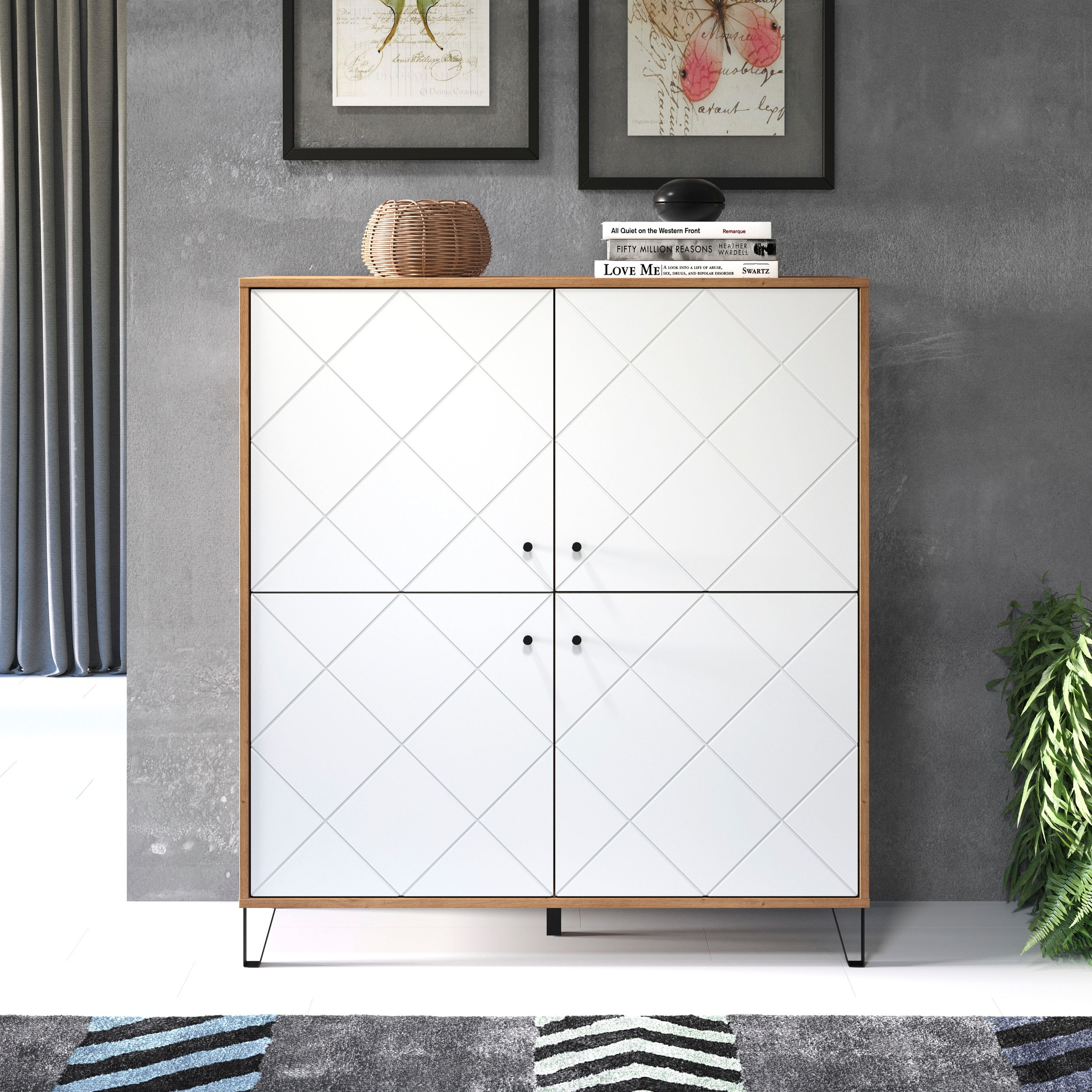 trendteam Highboard »Touch«, Fräsungen in Rautenoptik