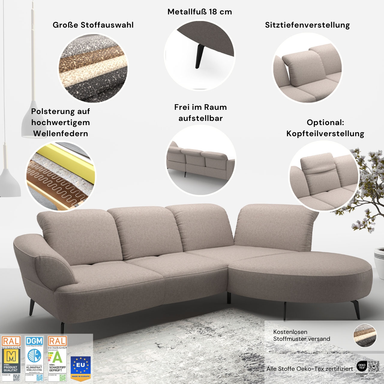 sit&more Ecksofa »Dance«, inkl.System Click&Seat und Sitztiefenverstellung