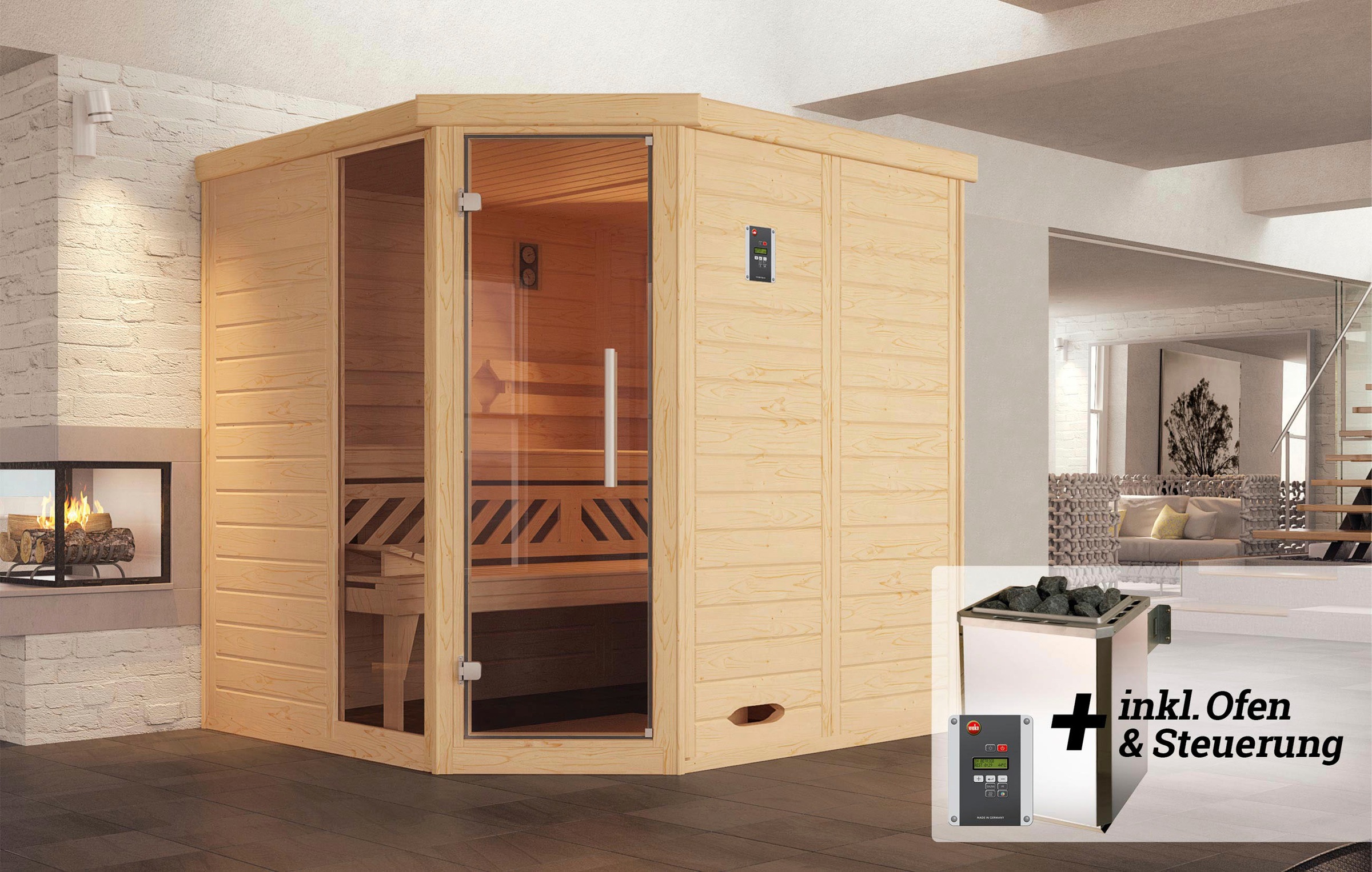 weka Sauna »Kemi« Set,  7,5 kW-Ofen mit digitaler Steuerung