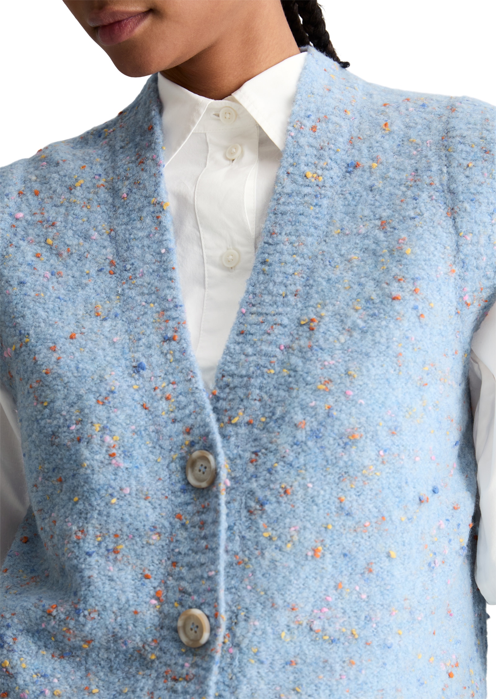 Marc O'Polo DENIM Strickweste ärmelloser Bouclé-Cardigan regular fit aus Schurwolle-Viskose-Mix