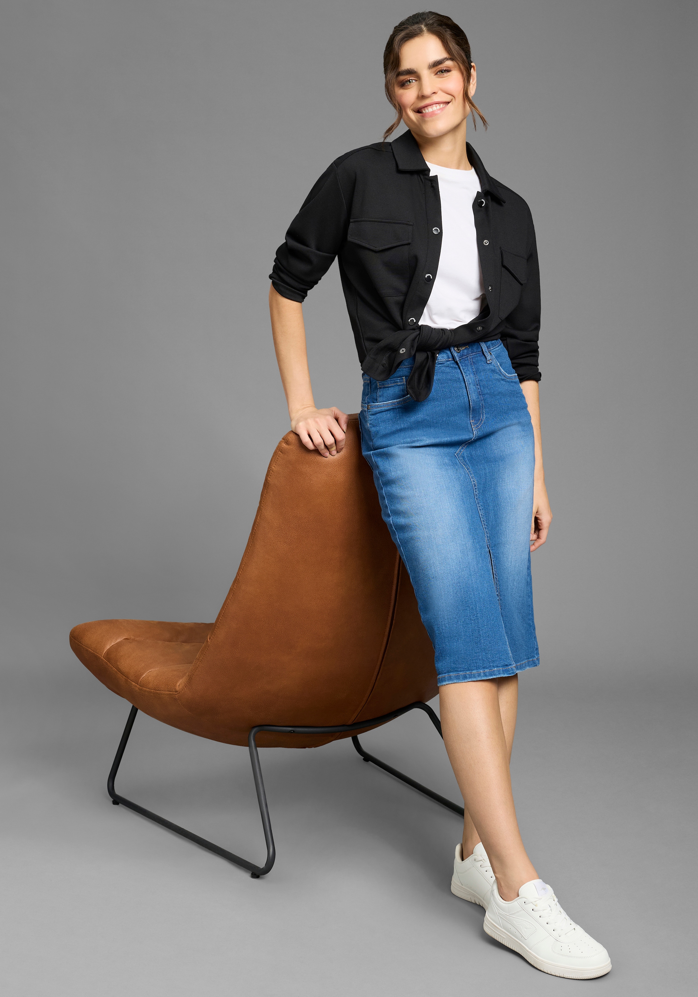 KangaROOS Jeansrock in Midilänge mit Schlitz