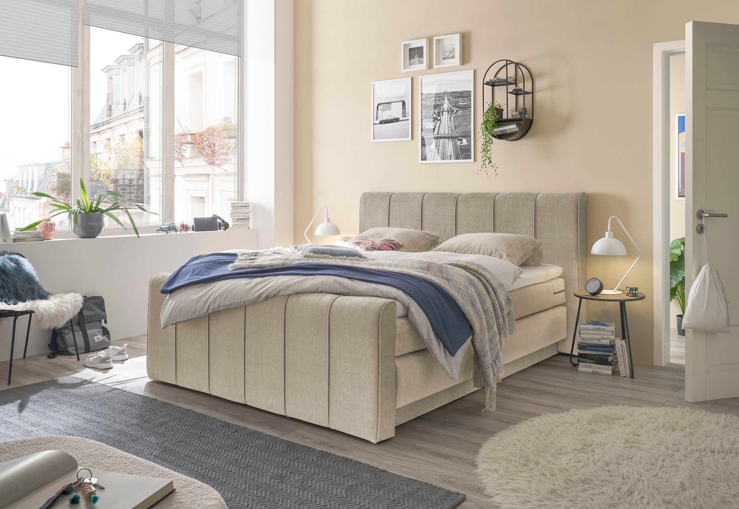 set one by Musterring Boxspringbett »Fairfield«, mit Bettkasten, Kopfteil mit Keder, Breite 160 cm oder 180 cm