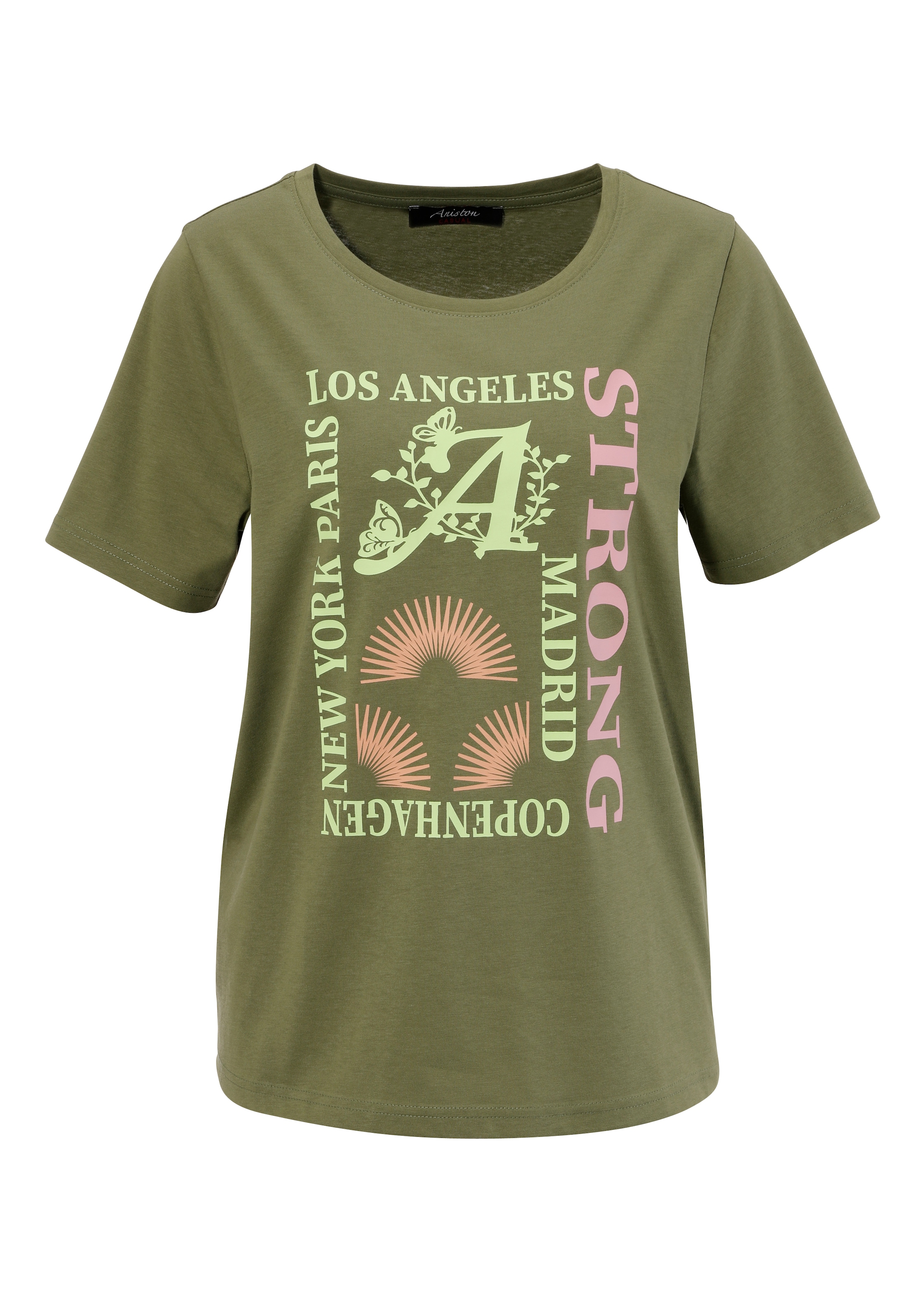 Aniston CASUAL T-Shirt, mit farbharmonischen Frontprint aus Foliendruck