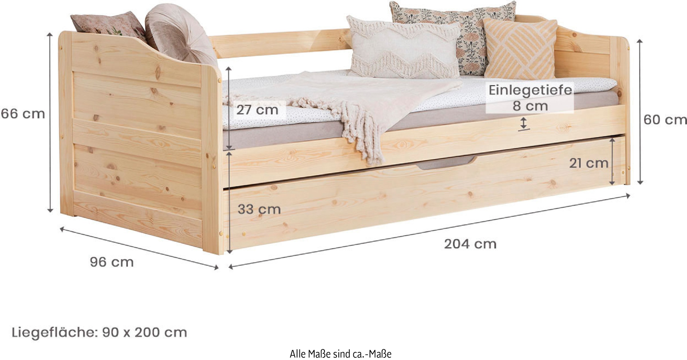 Ticaa Funktionsbett »Melinda, Deal für begrenzte Zeit!«, Kiefer, mit 2 Rollrosten