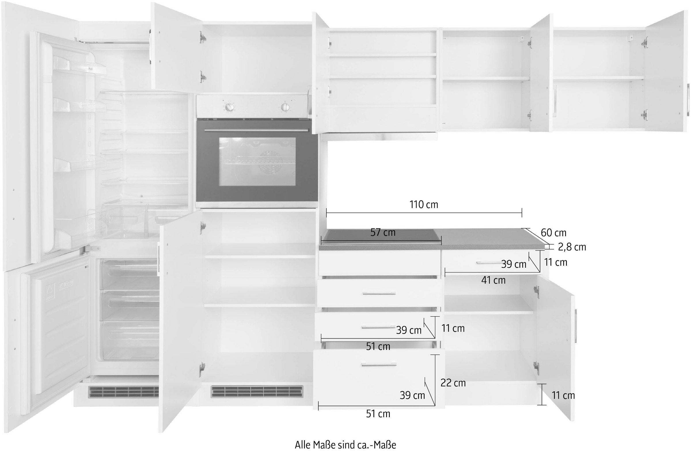 KOCHSTATION Winkelküche »KS-Paris«, Stellbreite 290/220 cm, wahlweise mit Induktionskochfeld