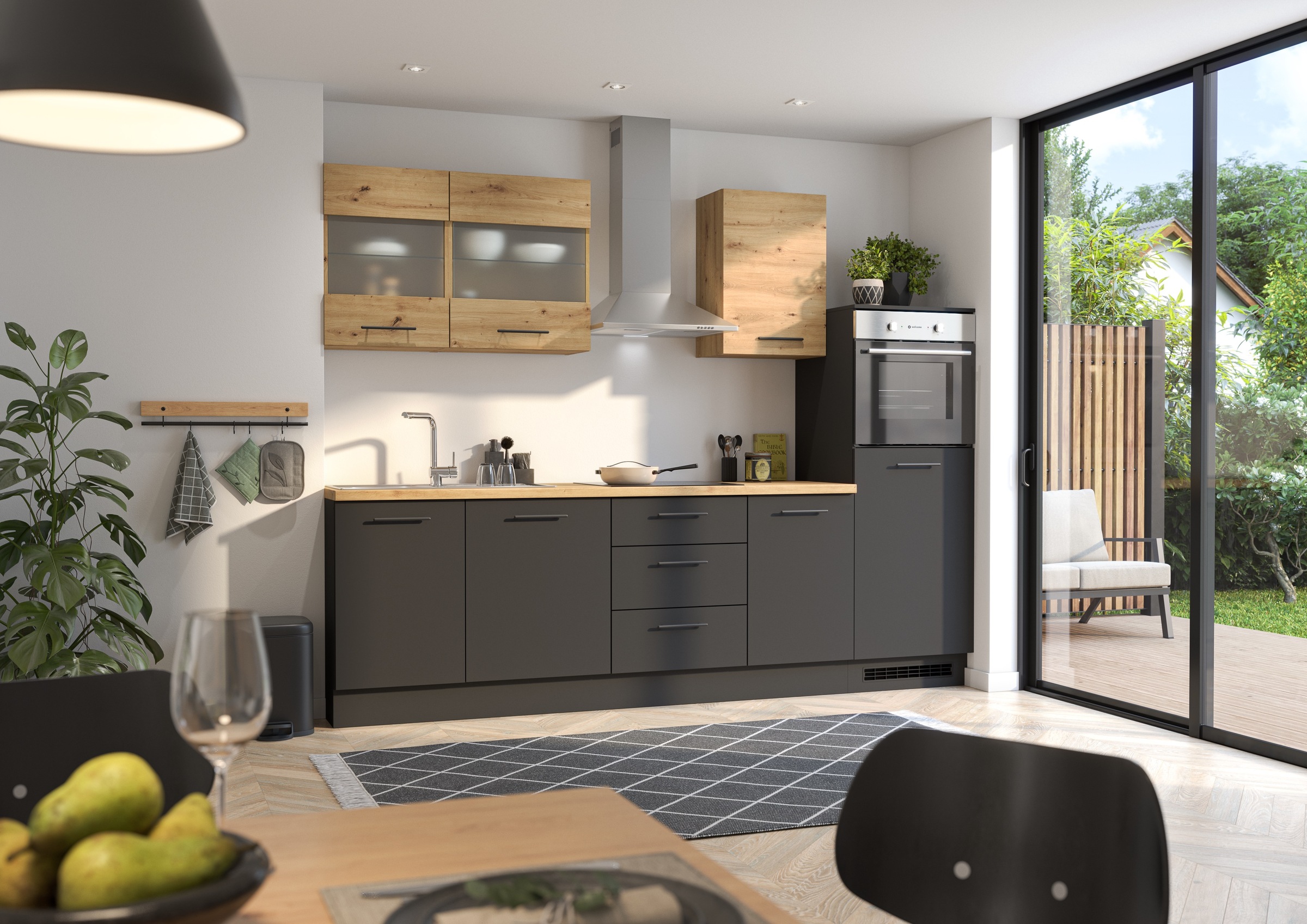 BASIC by Balculina Küchenzeile »Capri B/T/H 280x60x218 cm« Breite 280 cm, wahlweise mit edelstahlfb. oder schwarzen E-Geräten