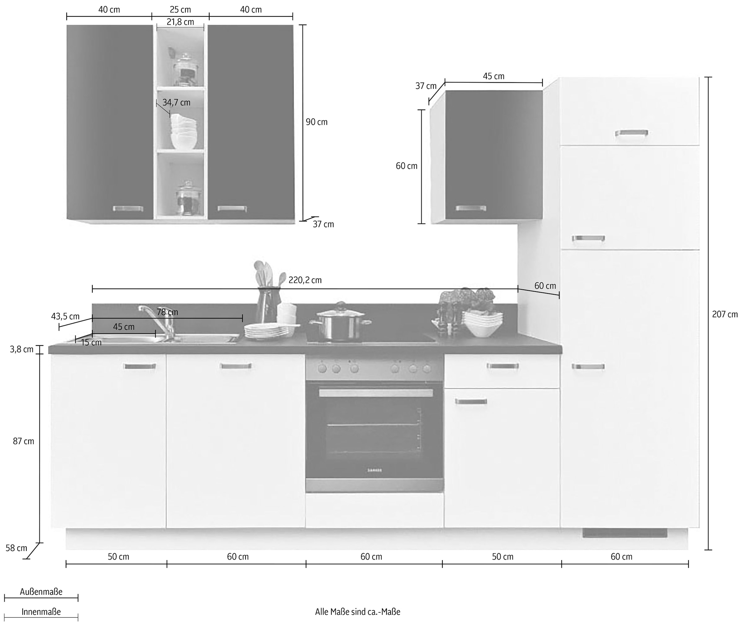 KOCHSTATION Küchenzeile »"KS-Bari"«, mit Soft-Close-Funktion und Vollauszug, vormontiert, Breite 280 cm