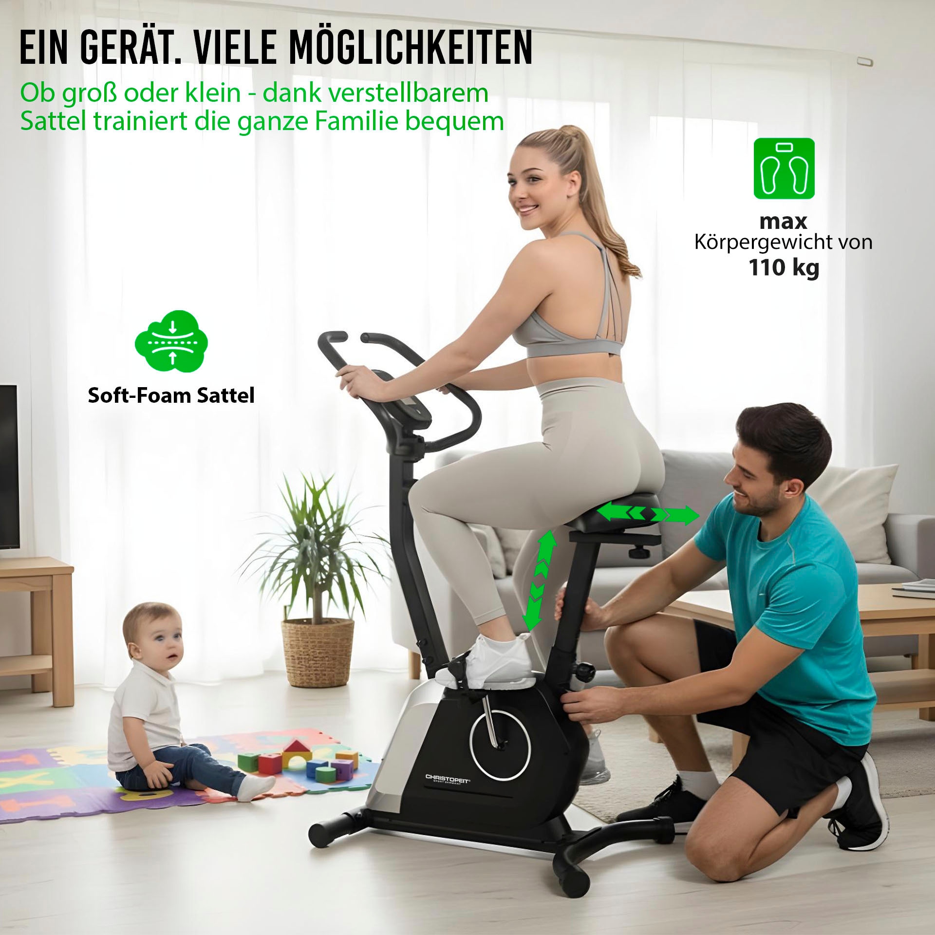 Christopeit Sport® Heimtrainer »Heimtrainer Active« 110 kg max. Benutzergewicht, Fahrrad, 14 Widerstandsstufen