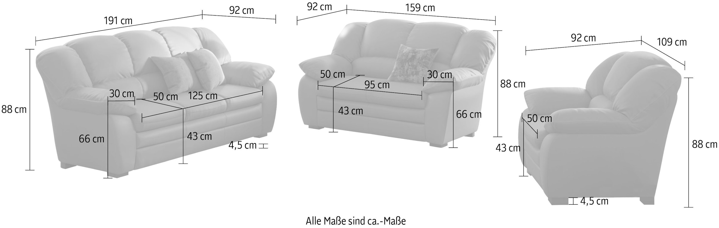 COTTA Polstergarnitur »Casino, Sofa Set, 3-2-1 Sitzer, Wohnzimmer Garnitur« Set, 3 tlg. Sessel, 2-Sitzer, 2,5-Sitzer, hohe Rückenlehne