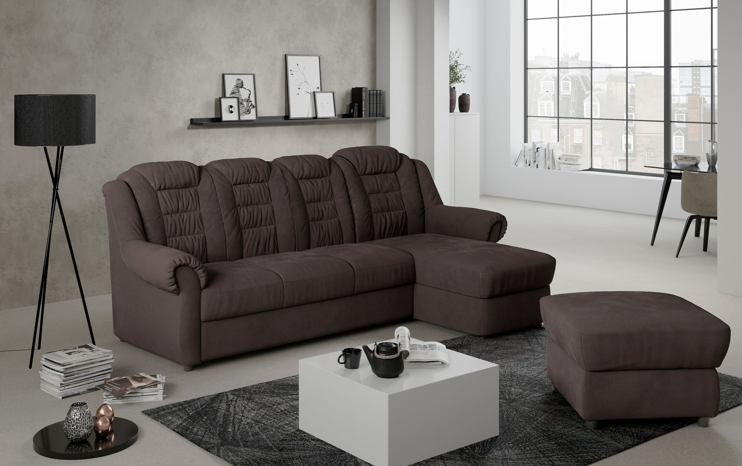 Home affaire Ecksofa »Boston L-Form«, mit hoher Rückenlehne, wahlweise mit Bettfunktion