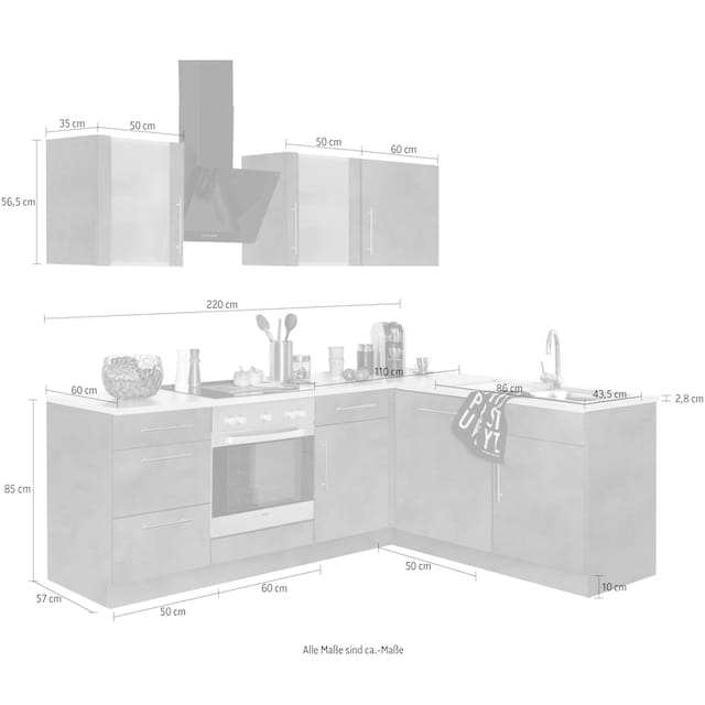 wiho Küchen Winkelküche »Cali«, ohne E-Geräte, Stellbreite 220 x 170 cm bei  OTTO