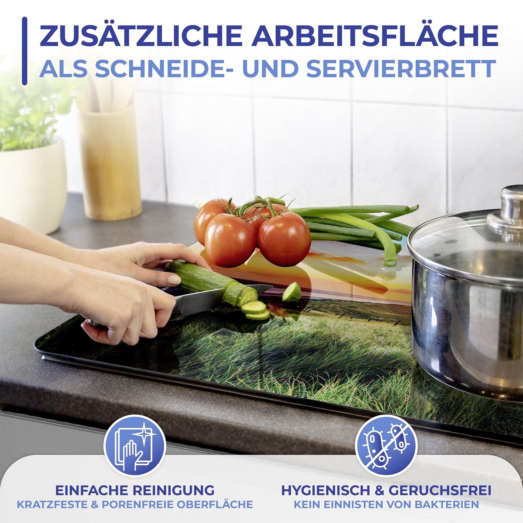 Maximex Schneide- und Abdeckplatte »Modell Leuchtturm« Spritzschutz, Herdblende, Schneidbrett, für Glaskeramik-Kochfelder