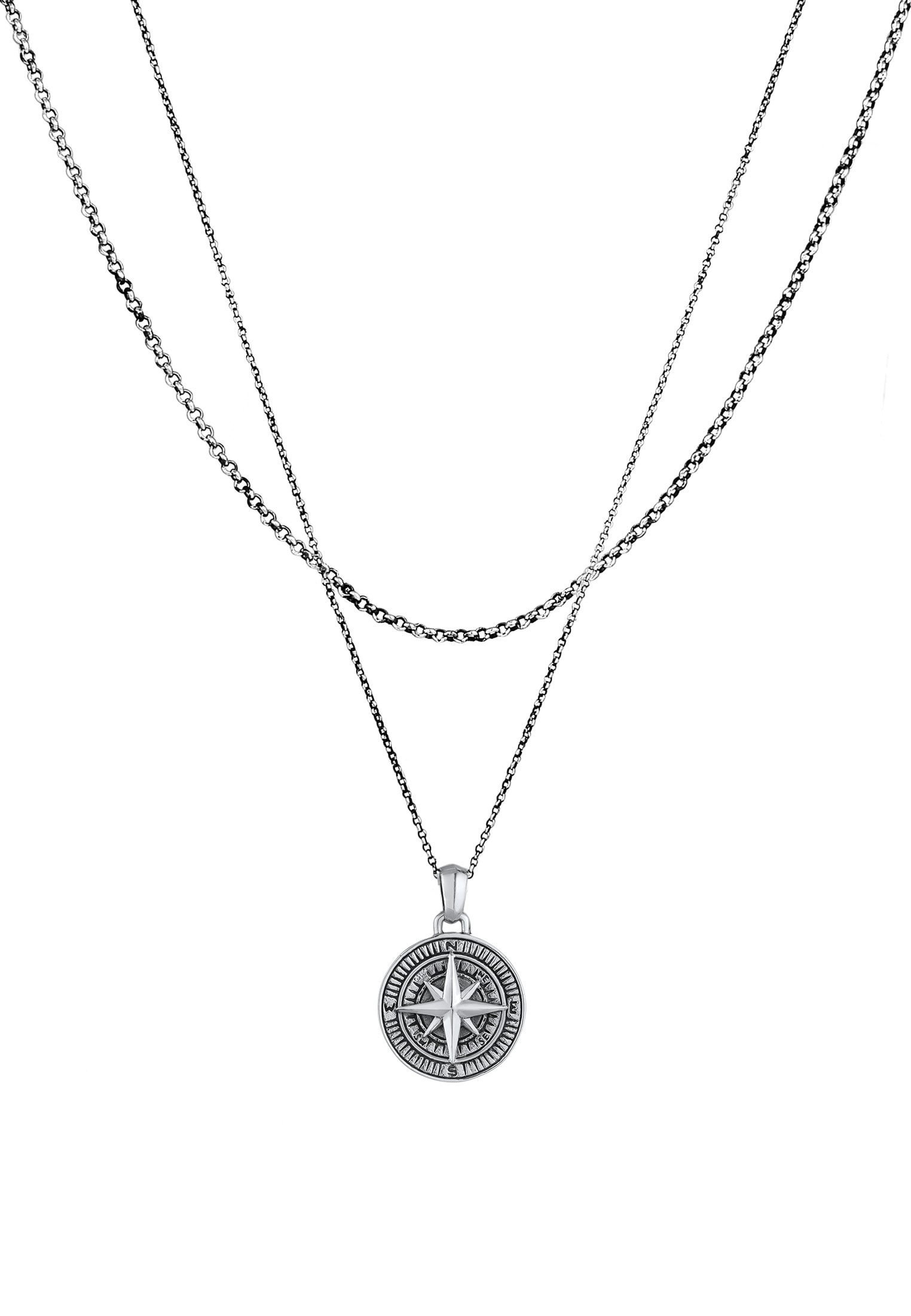 Kuzzoi Kette mit Anhänger »Halskette Herren Layer Kompass Maritim 925 Silber«