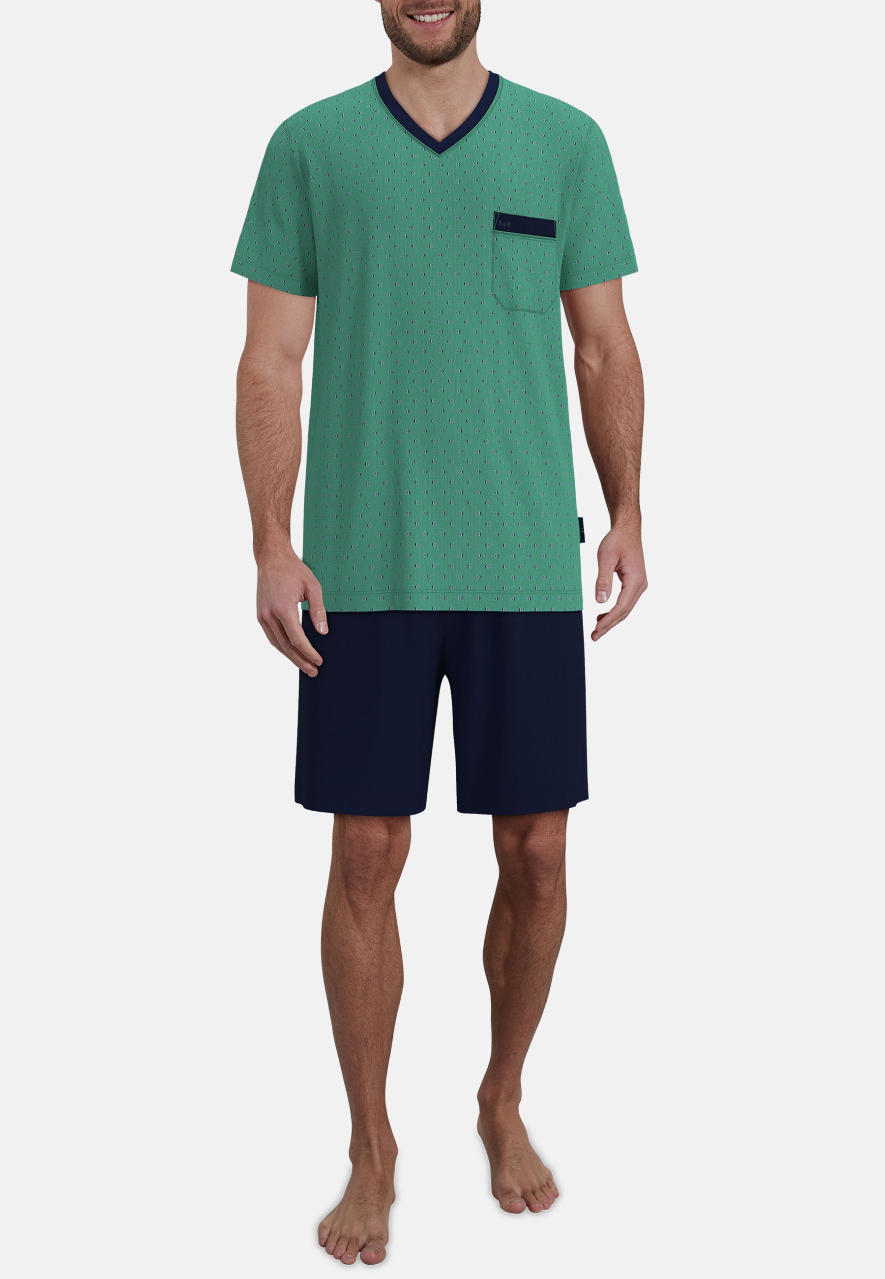GÖTZBURG Shorty »Edingburgh« gemustert, kurz, V-Ausschnitt, mit Brusttasche, Baumwolle