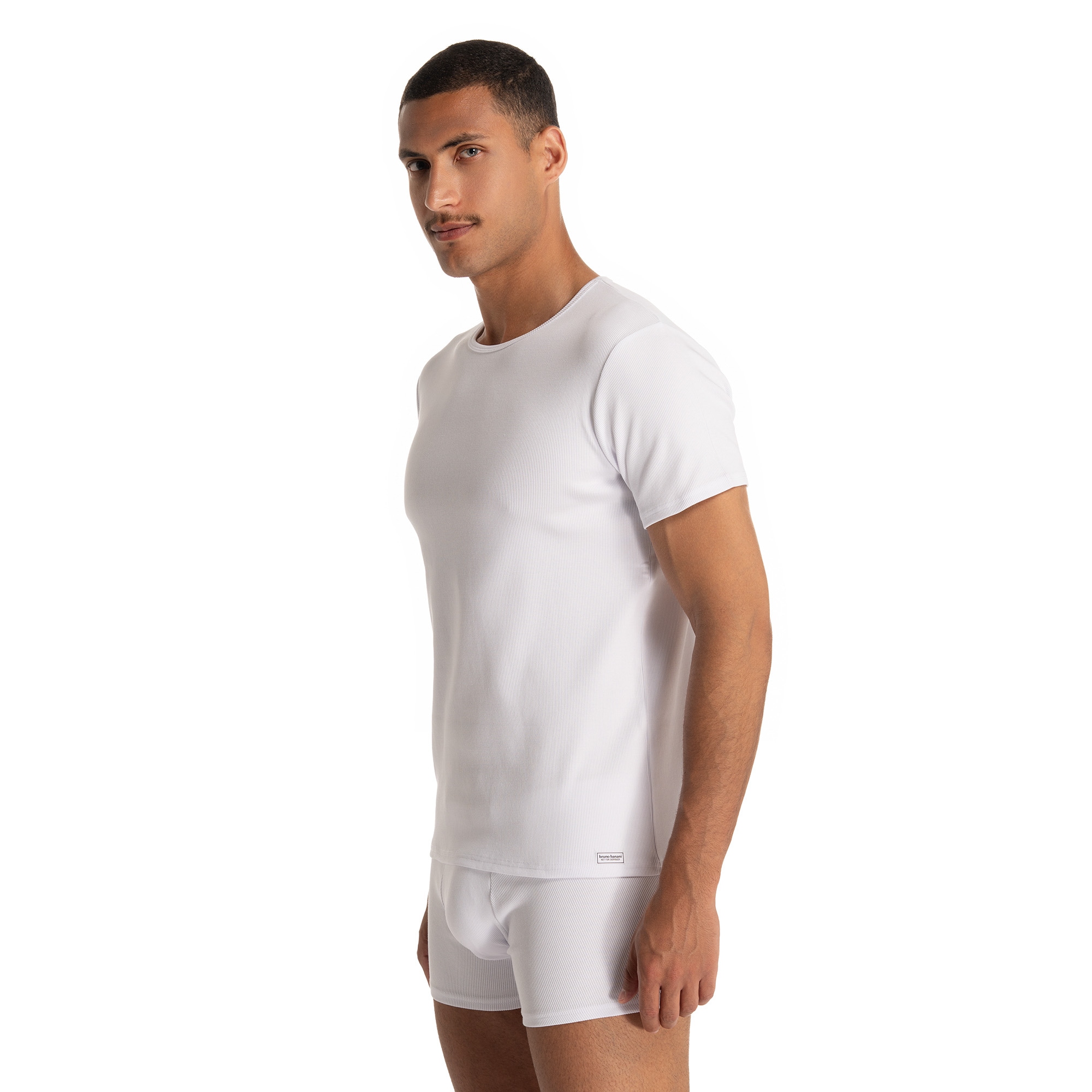 Bruno Banani Rundhalsshirt »FINE RIB« Feinripp, Kurzarm, Rundhalsausschnitt, Cotton-Mix