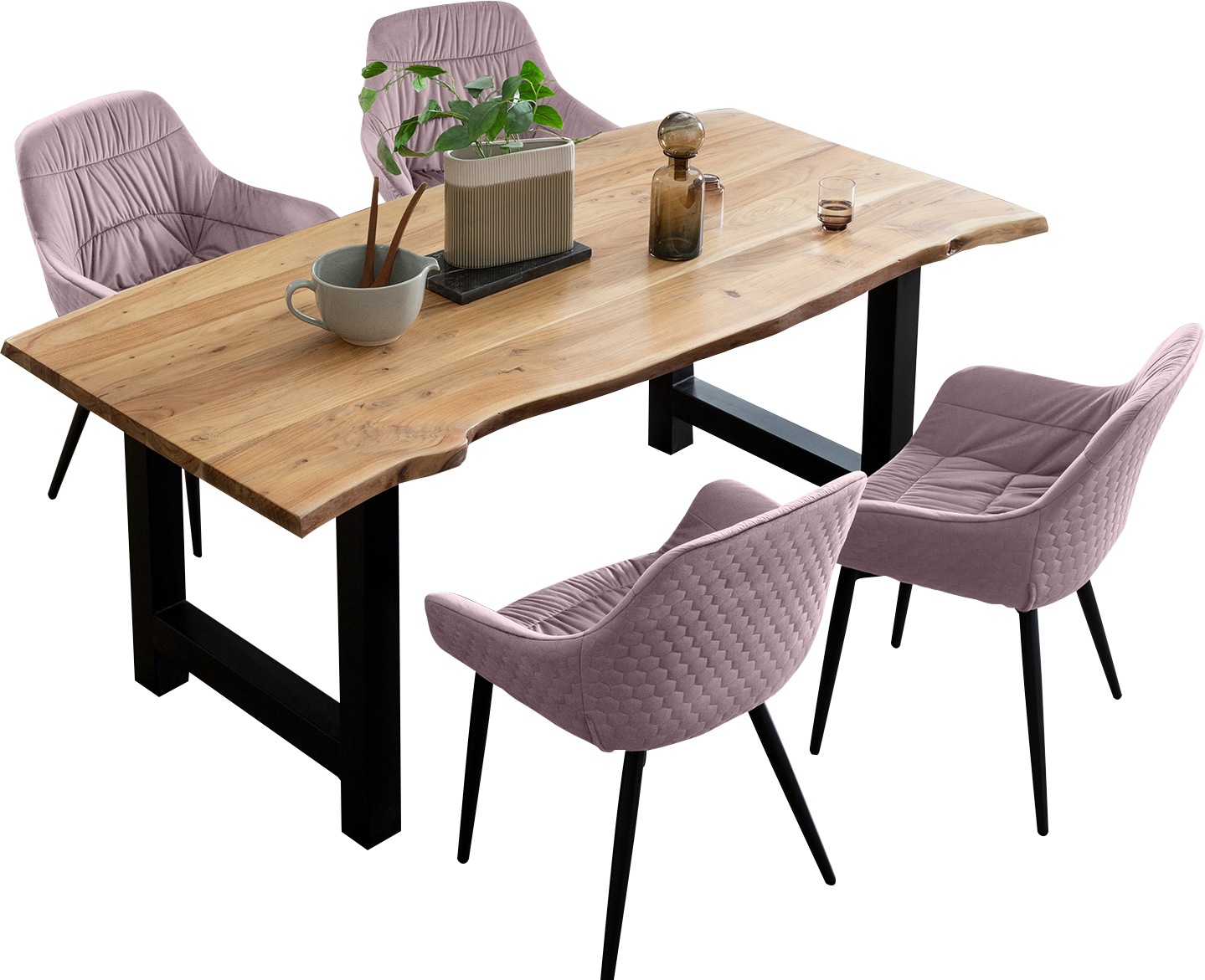 SalesFever Essgruppe »Esszimmerausstattung aus Holz und Metall«, (Set, 5 tlg.), Essgruppe im stilvollen Look mit 4 Stühlen
