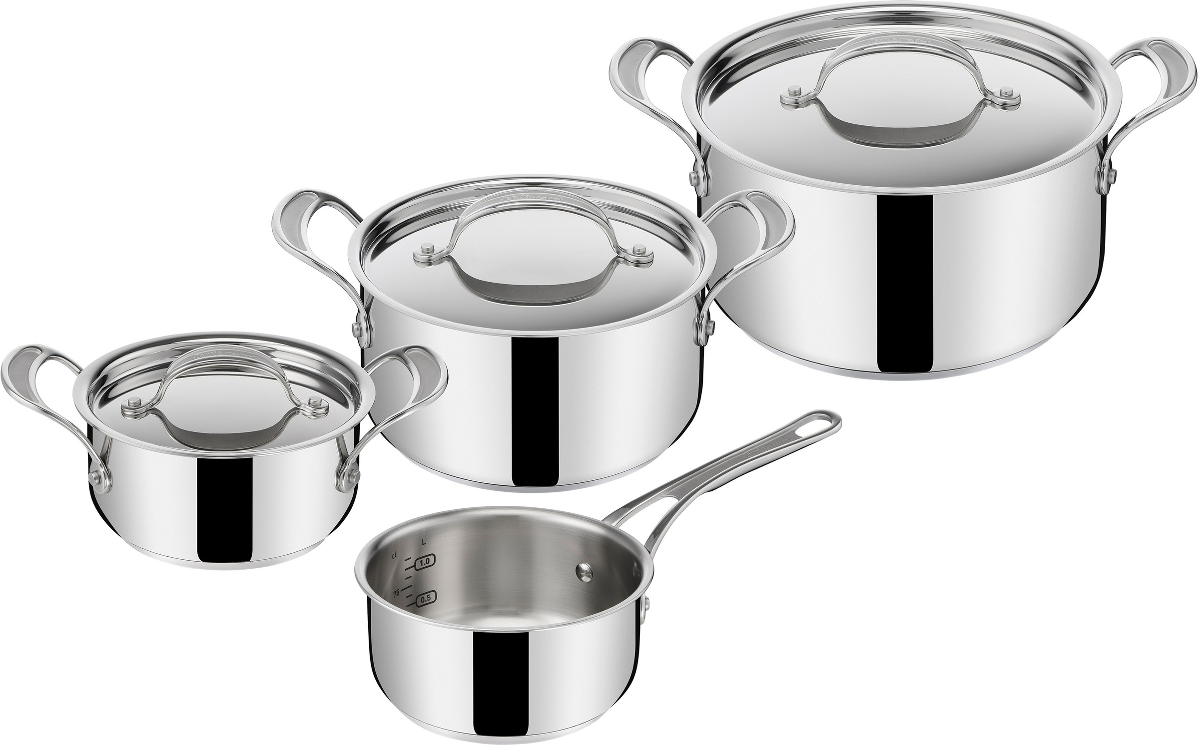 Tefal Topf-Set »E307S7 Jamie Oliver«, Edelstahl, (Set, 7 tlg.), induktionsgeeignet, besonders flacher Deckel