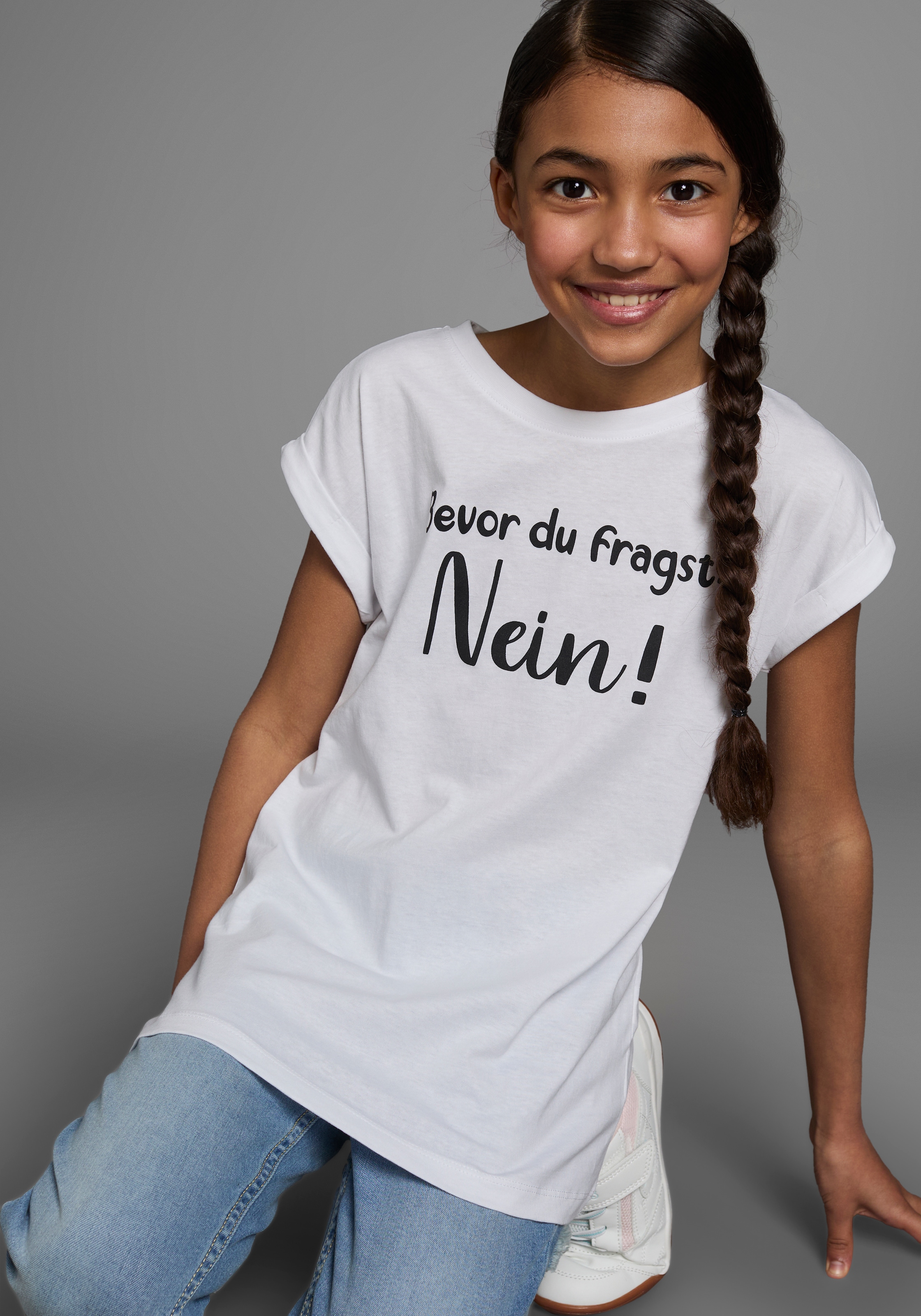 KIDSWORLD T-Shirt »Bevor Du fragst:  NEIN!«, Kurzarm, mit Print, Rundhalsausschnitt